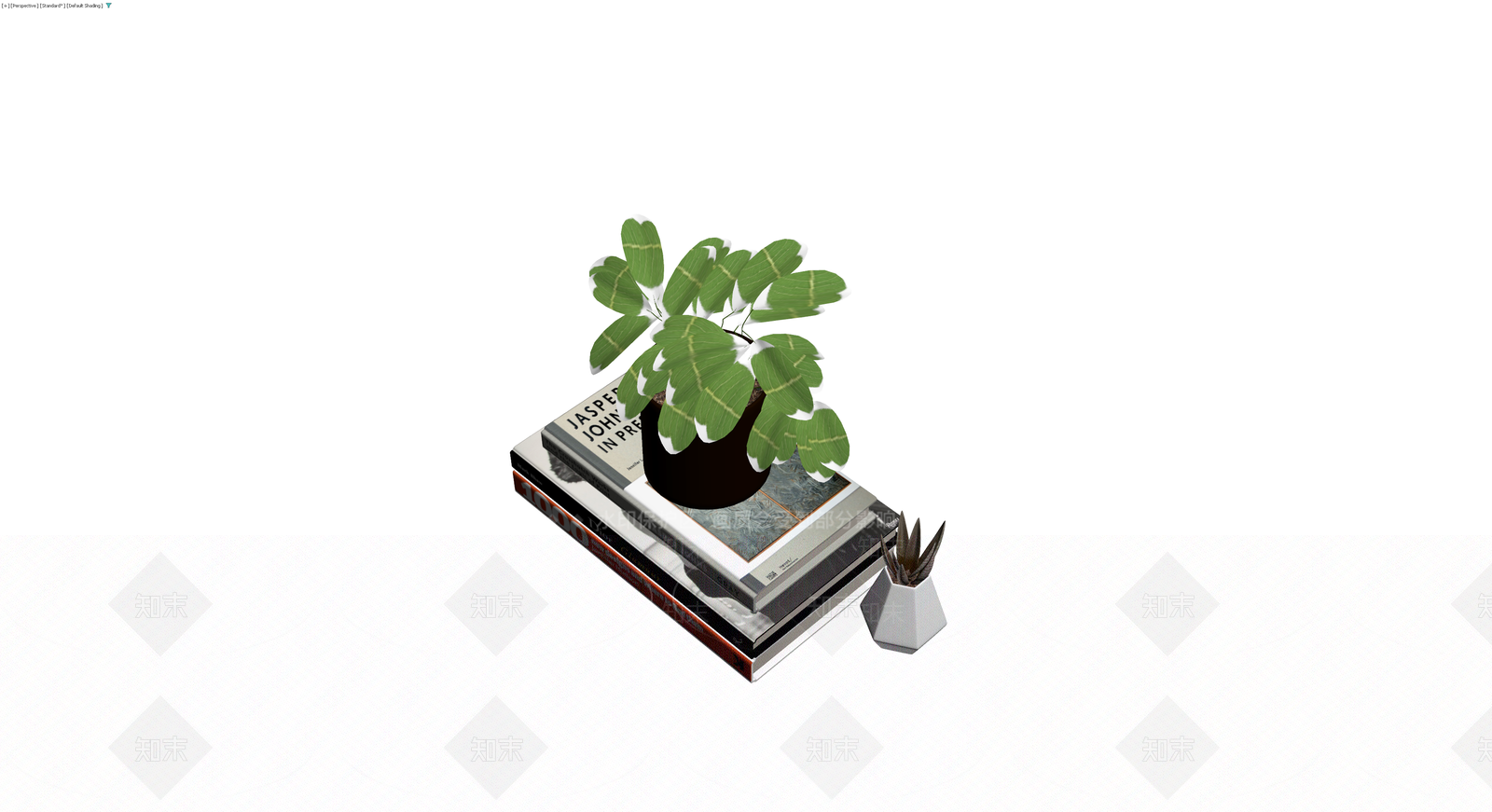书籍与盆栽组合摆件3D模型下载【ID:1229925069】
