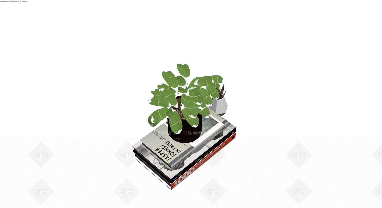 书籍与盆栽组合摆件3D模型下载【ID:1229925069】
