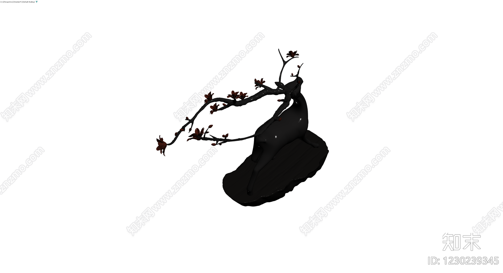 黑鹿梅花雕塑摆件3D模型下载【ID:1230239345】