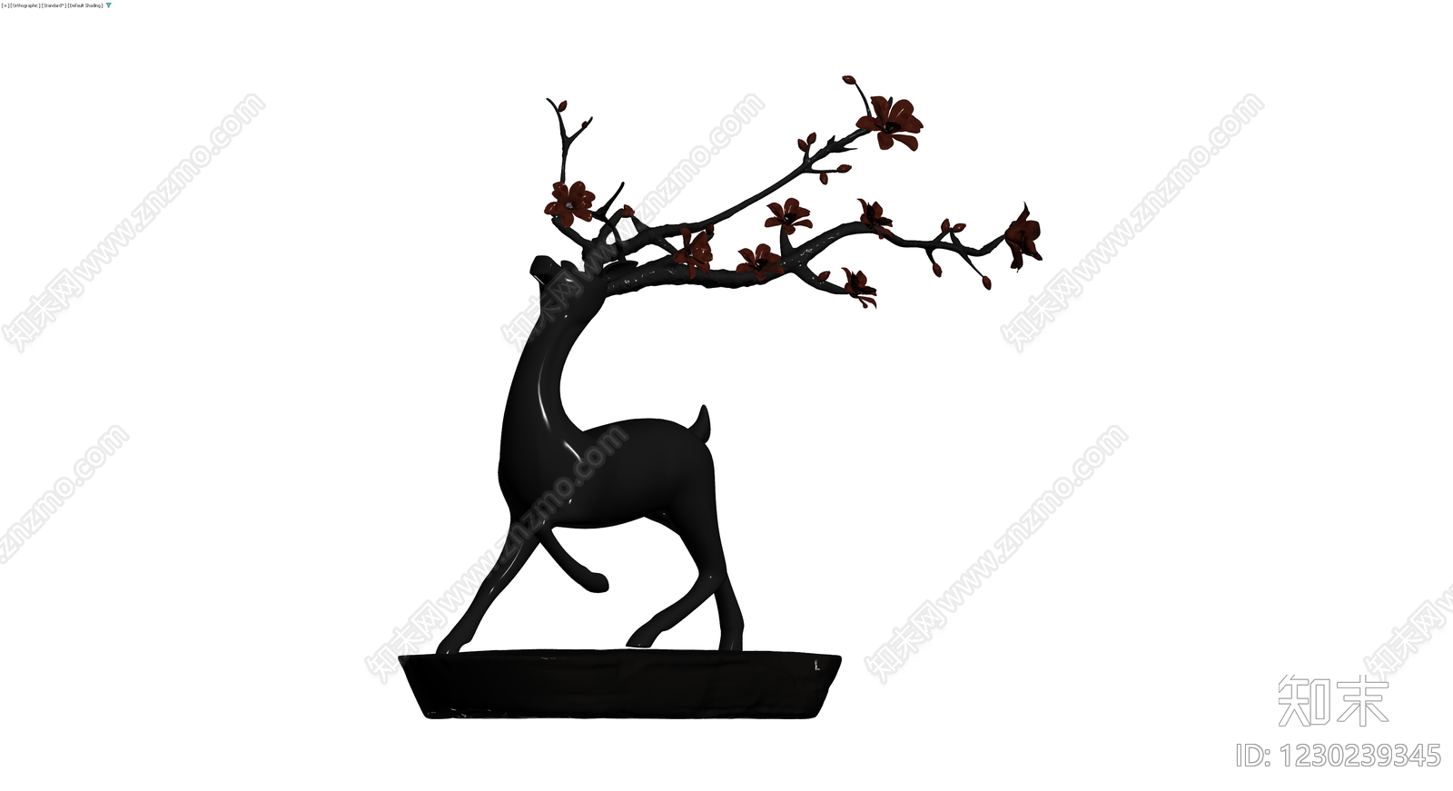 黑鹿梅花雕塑摆件3D模型下载【ID:1230239345】