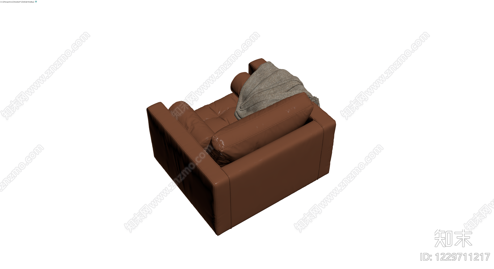 棕色皮质单人沙发配毛毯3D模型下载【ID:1229711217】
