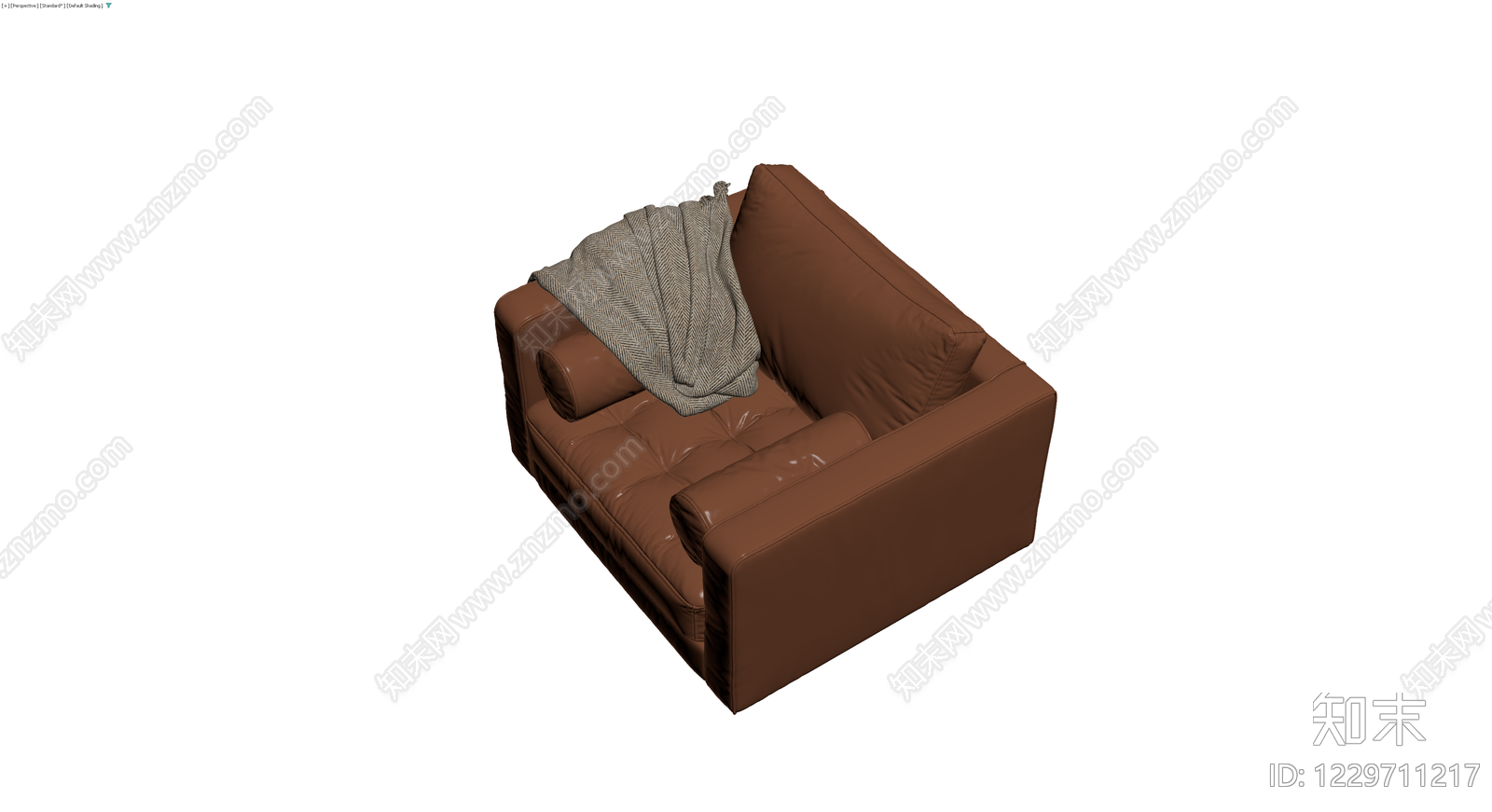 棕色皮质单人沙发配毛毯3D模型下载【ID:1229711217】