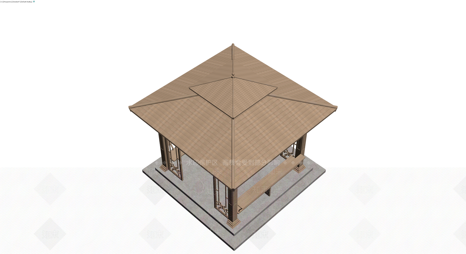 中式木质凉亭景观3D模型下载【ID:1229897722】