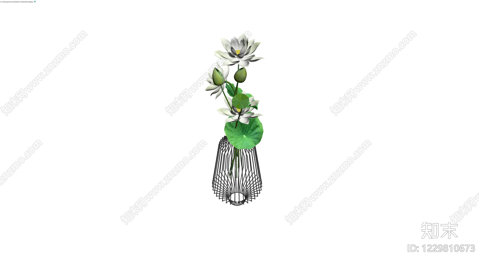 铁艺花瓶配荷花3D模型下载【ID:1229810673】