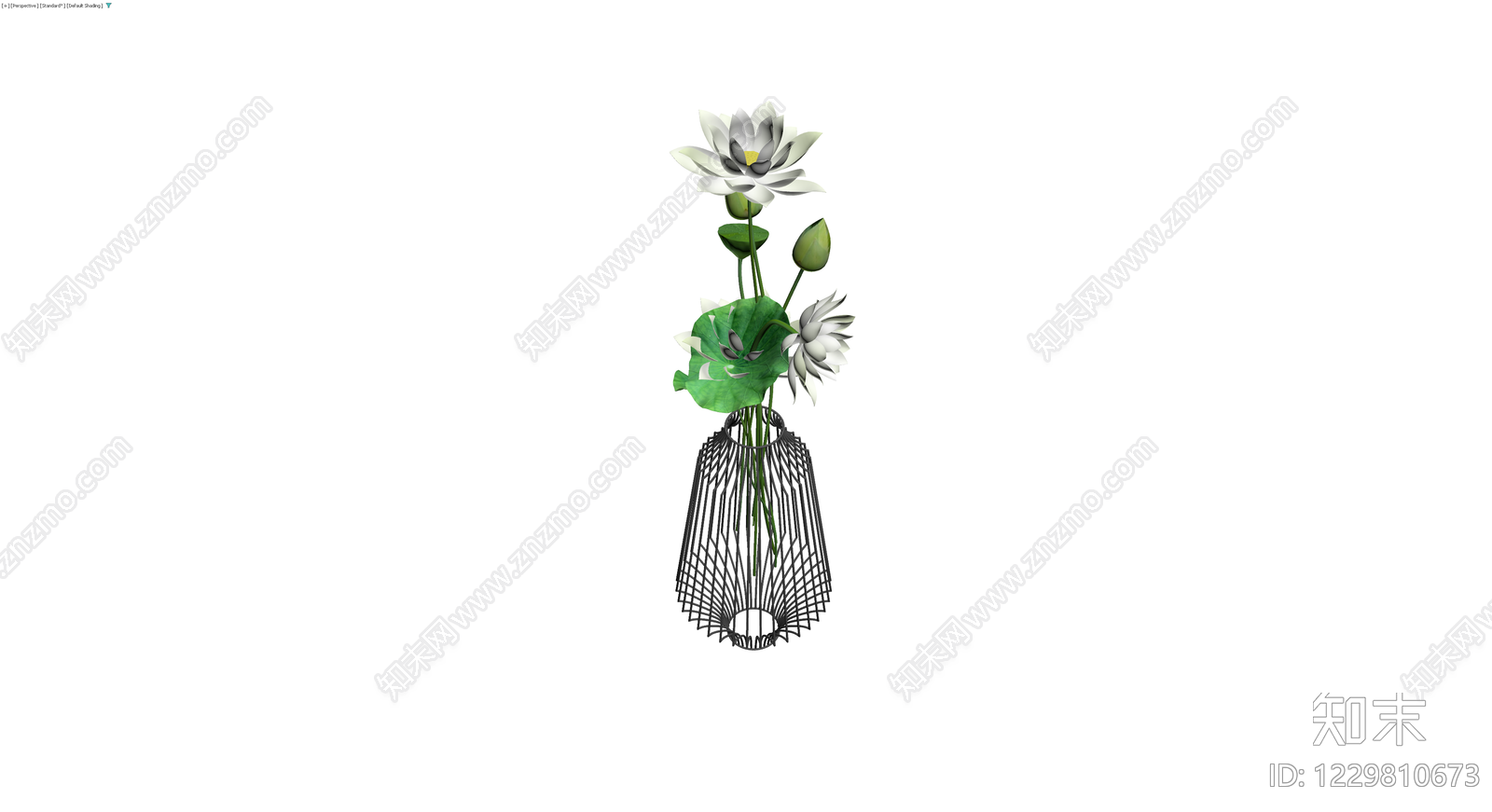 铁艺花瓶配荷花3D模型下载【ID:1229810673】