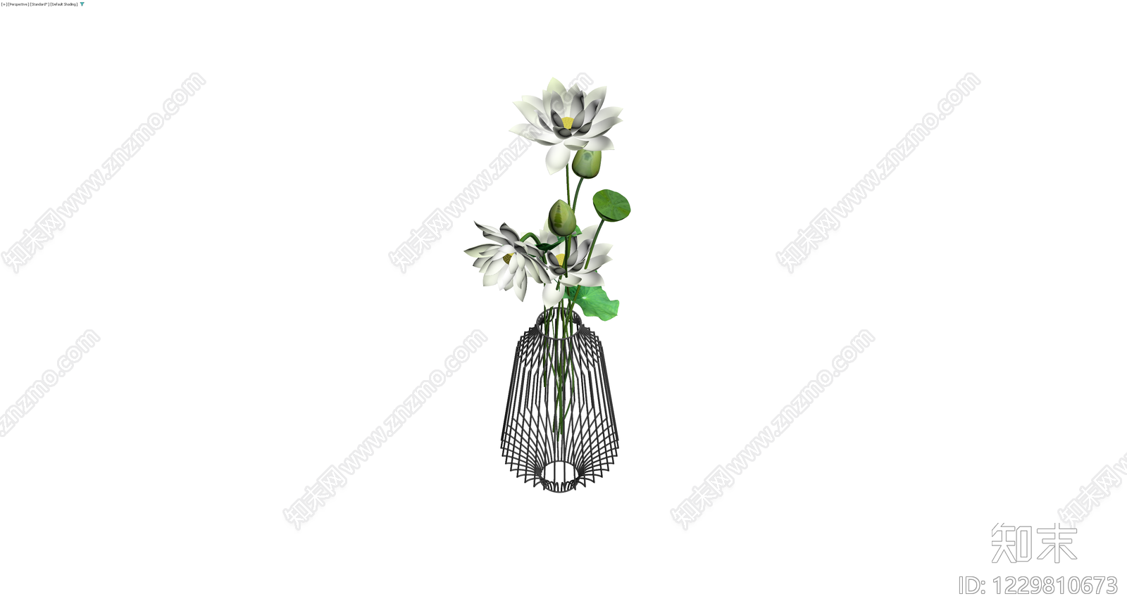 铁艺花瓶配荷花3D模型下载【ID:1229810673】