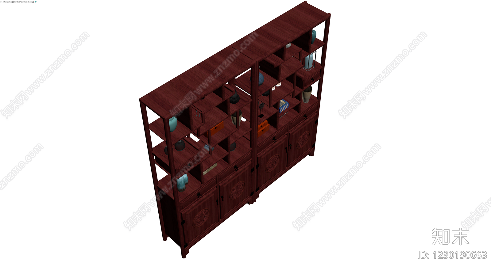 中式红木博古架组合3D模型下载【ID:1230190663】