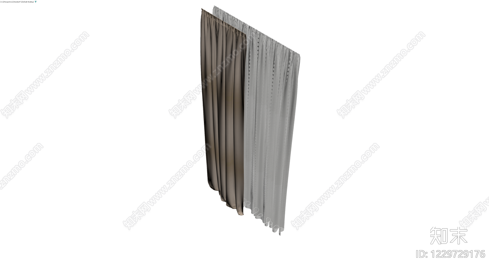 双层布艺窗帘组合3D模型下载【ID:1229729176】