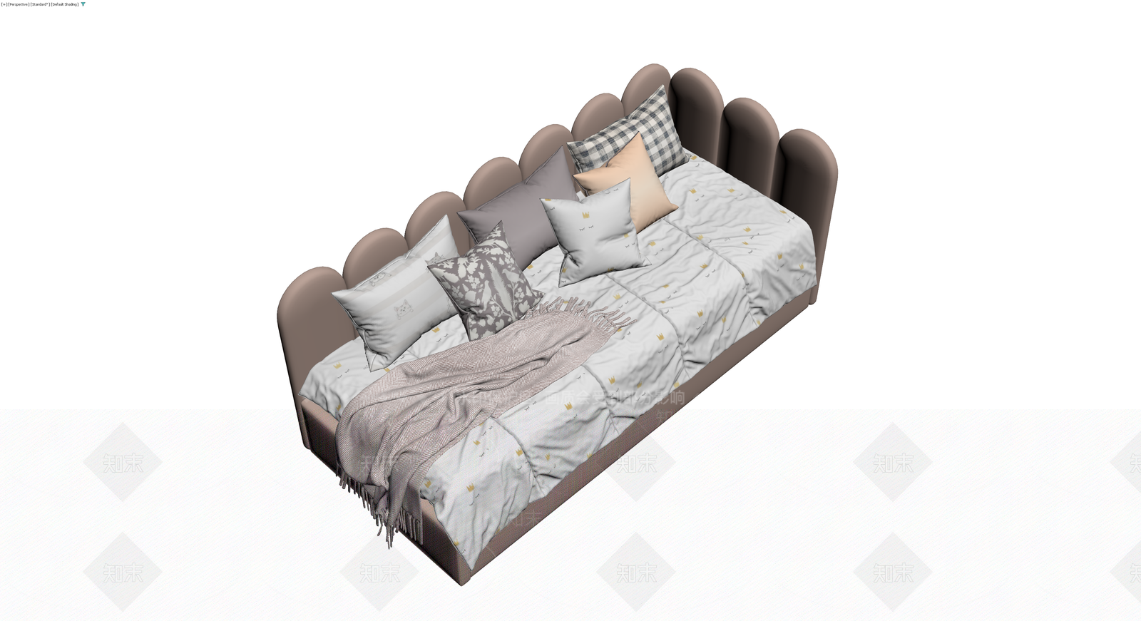 软包布艺床及床品组合3D模型下载【ID:1230406531】