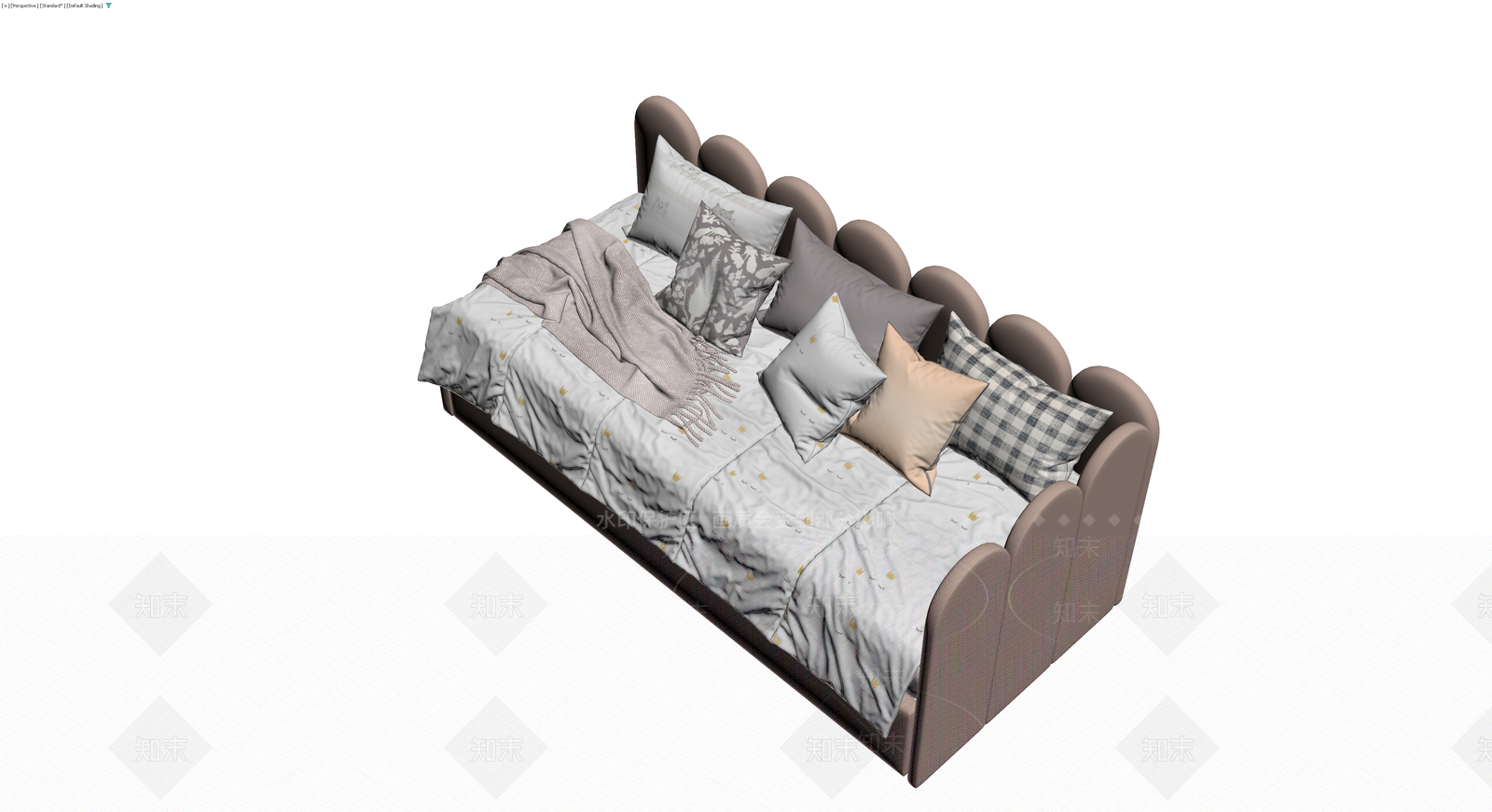 软包布艺床及床品组合3D模型下载【ID:1230406531】