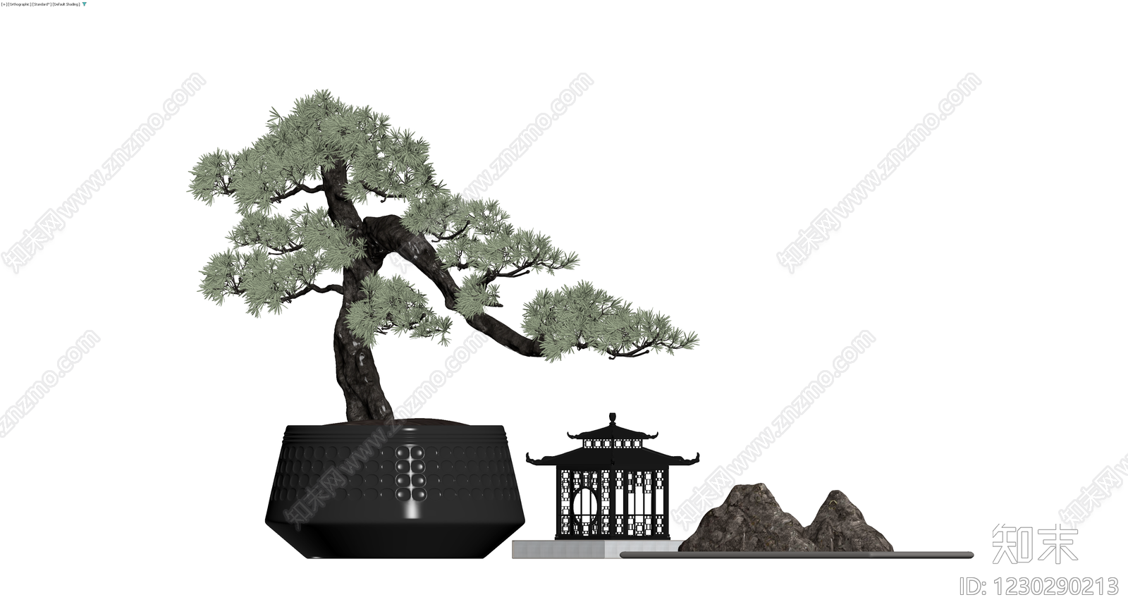 松树盆景亭石组合3D模型下载【ID:1230290213】