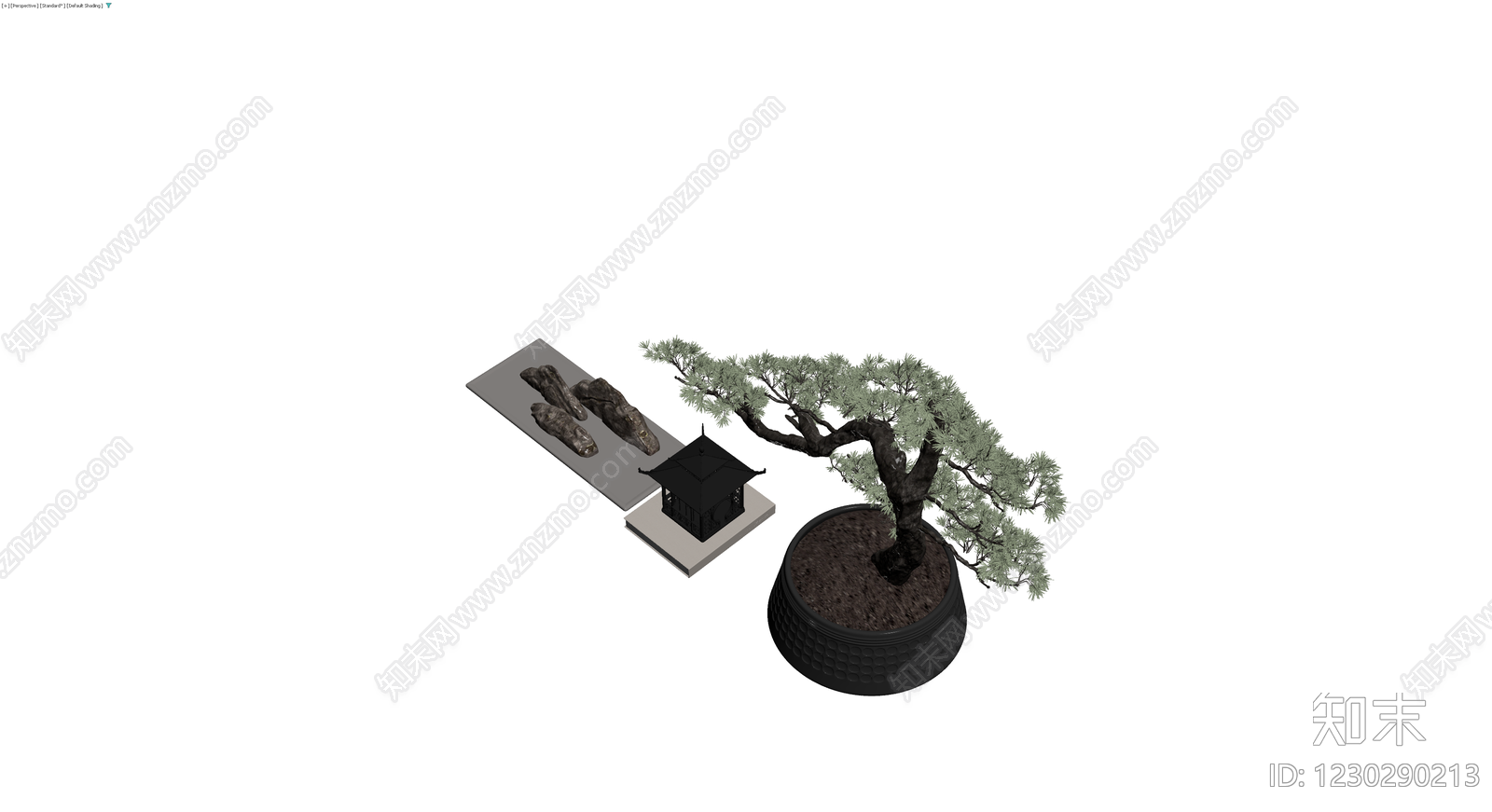 松树盆景亭石组合3D模型下载【ID:1230290213】