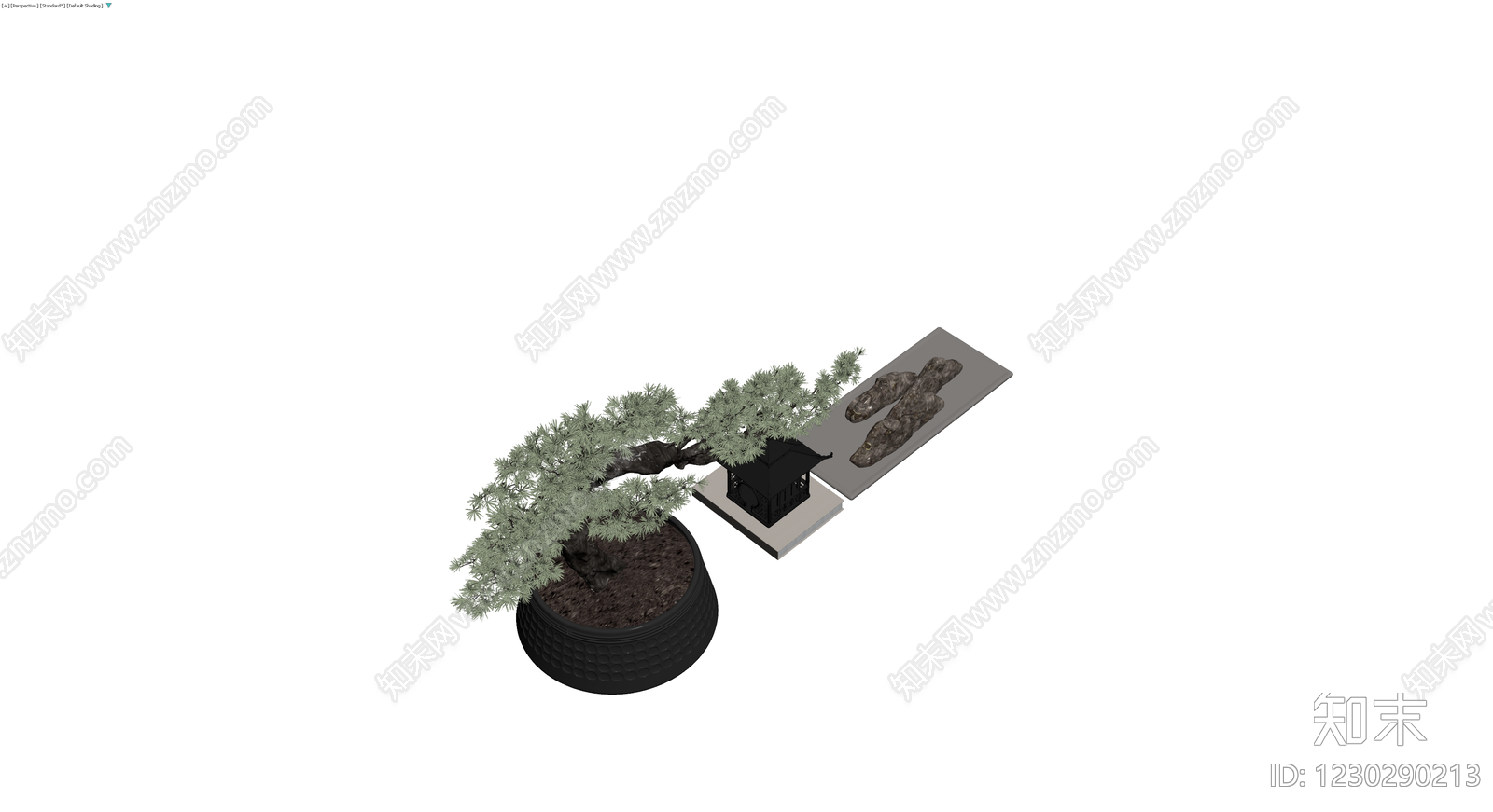 松树盆景亭石组合3D模型下载【ID:1230290213】