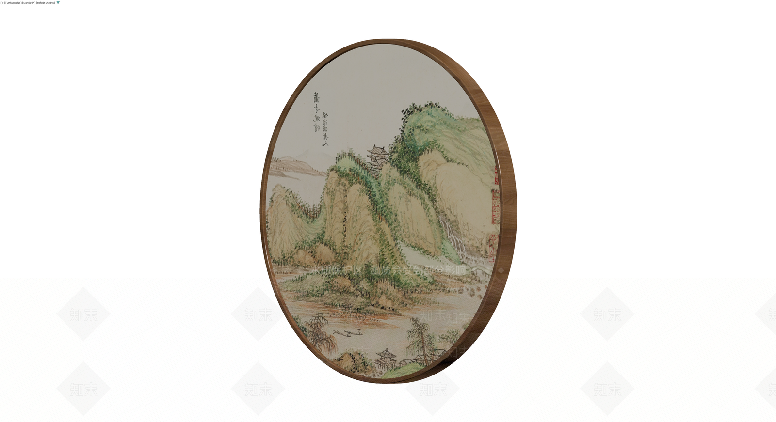 中式山水风景团扇3D模型下载【ID:1229942431】
