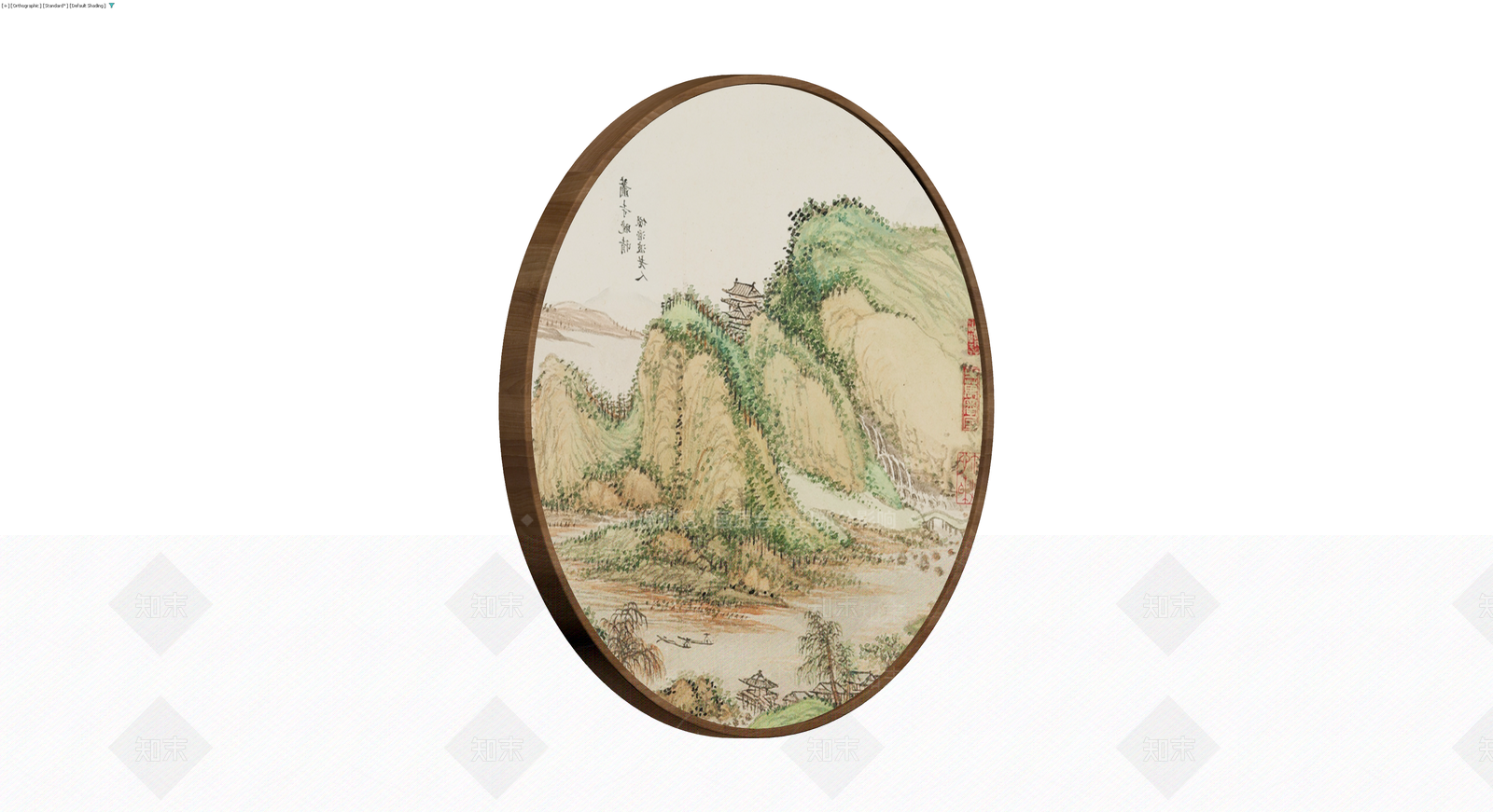 中式山水风景团扇3D模型下载【ID:1229942431】