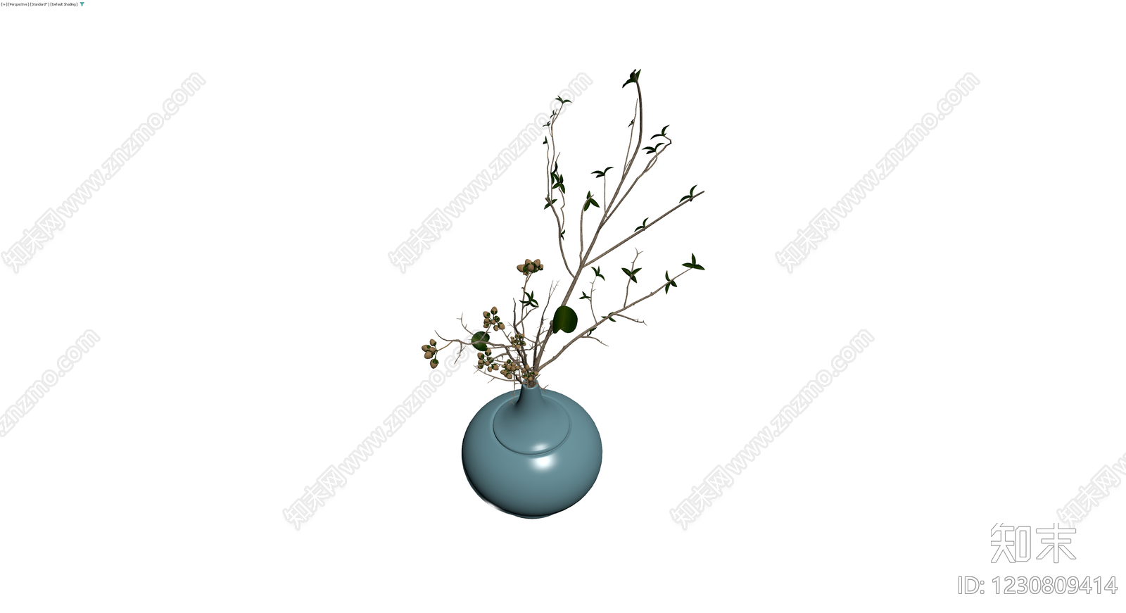 蓝色陶瓷花瓶插花3D模型下载【ID:1230809414】