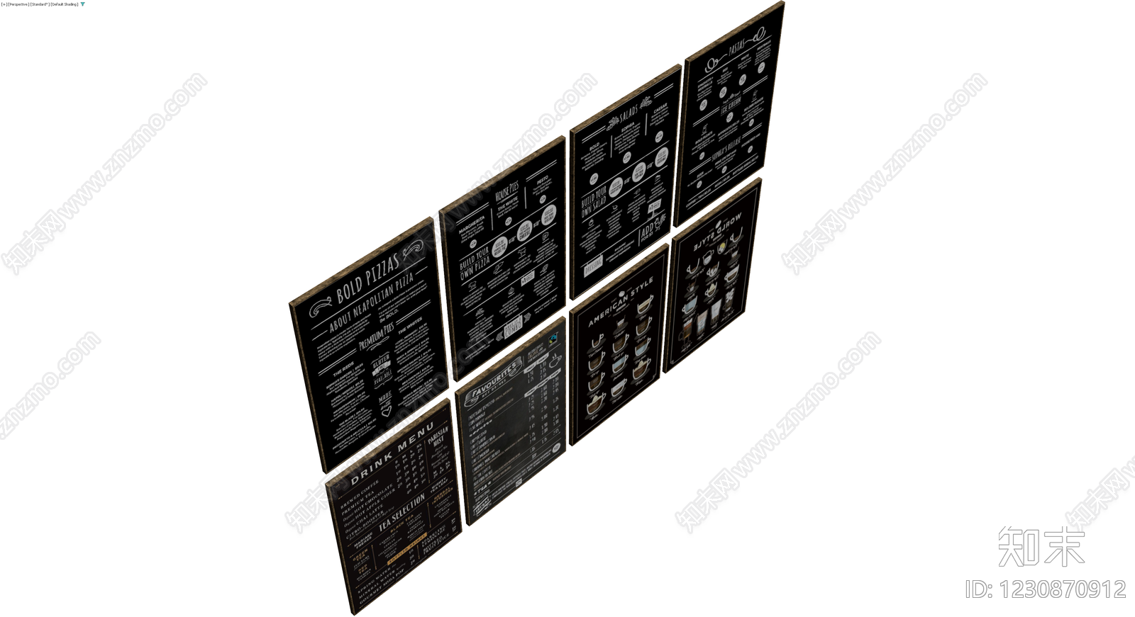 餐厅黑板菜单展示组3D模型下载【ID:1230870912】