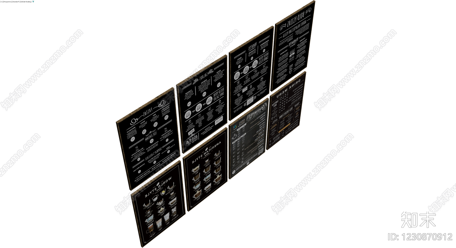 餐厅黑板菜单展示组3D模型下载【ID:1230870912】