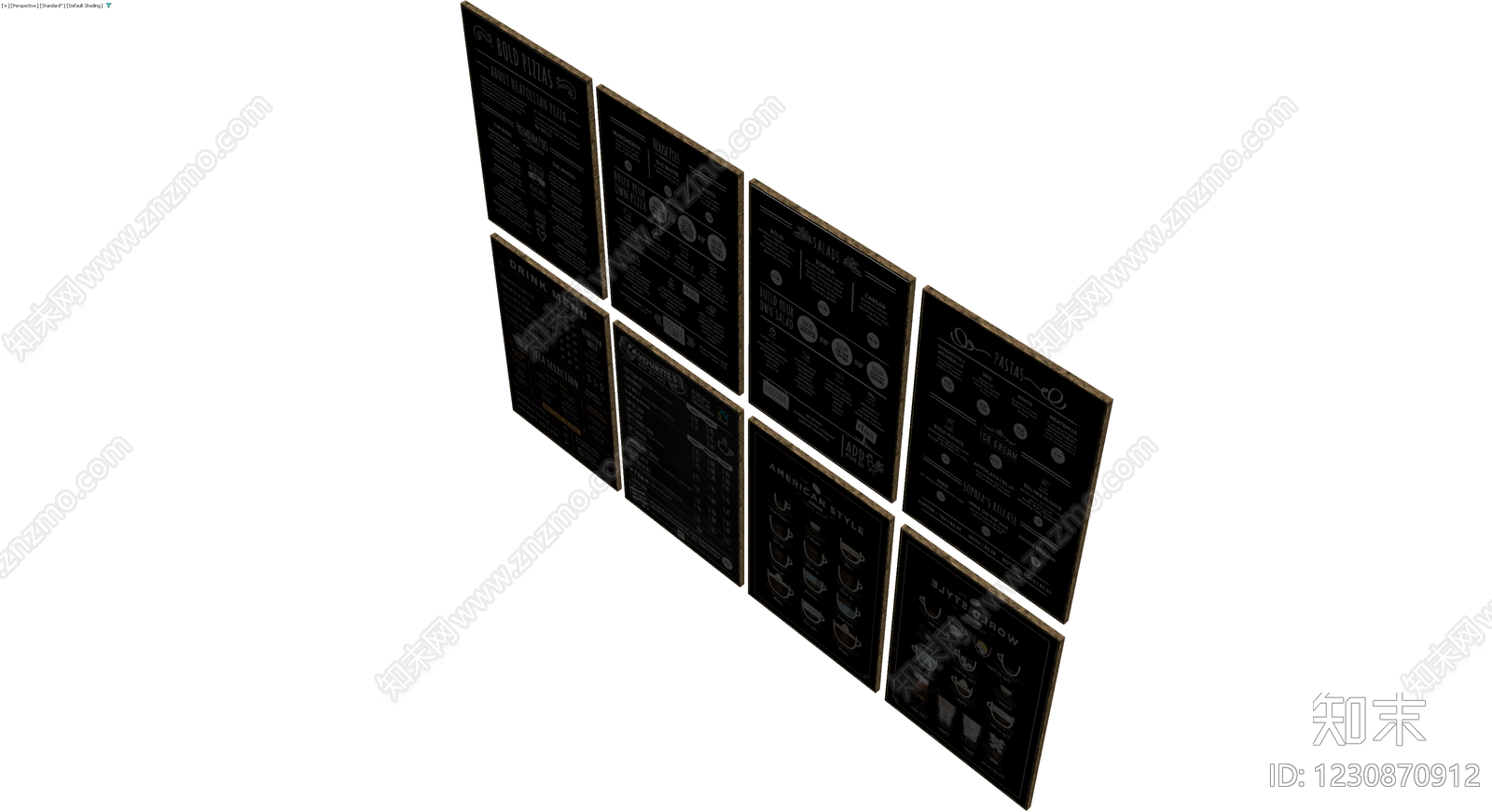 餐厅黑板菜单展示组3D模型下载【ID:1230870912】