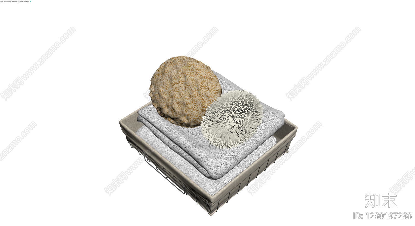 收纳篮与毛巾清洁刷组合3D模型下载【ID:1230197298】
