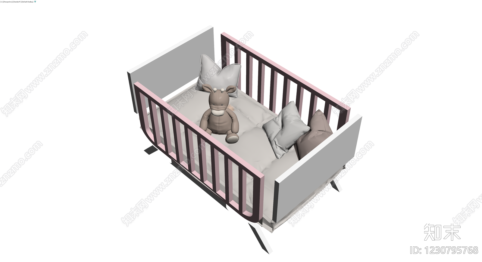 粉色婴儿床模型（含玩偶）3D模型下载【ID:1230795768】