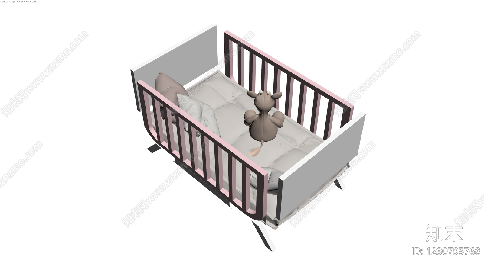 粉色婴儿床模型（含玩偶）3D模型下载【ID:1230795768】
