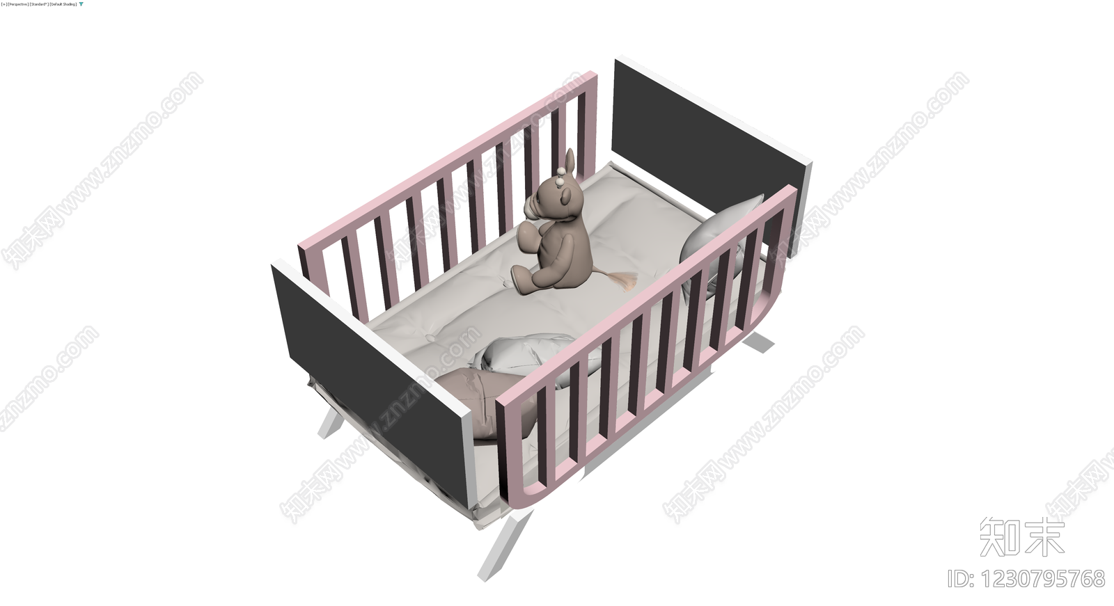 粉色婴儿床模型（含玩偶）3D模型下载【ID:1230795768】