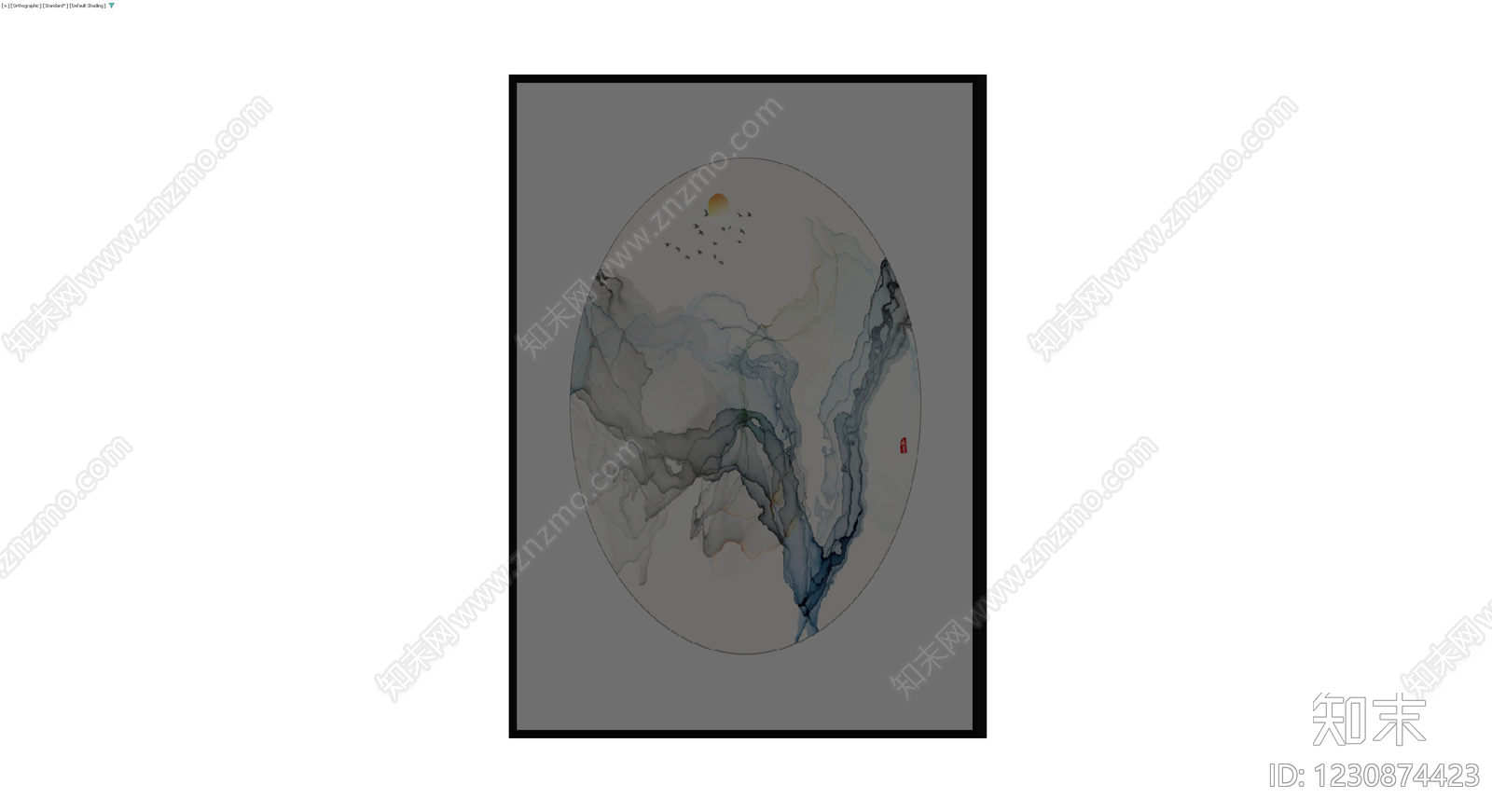 水墨山水圆形装饰画3D模型下载【ID:1230874423】