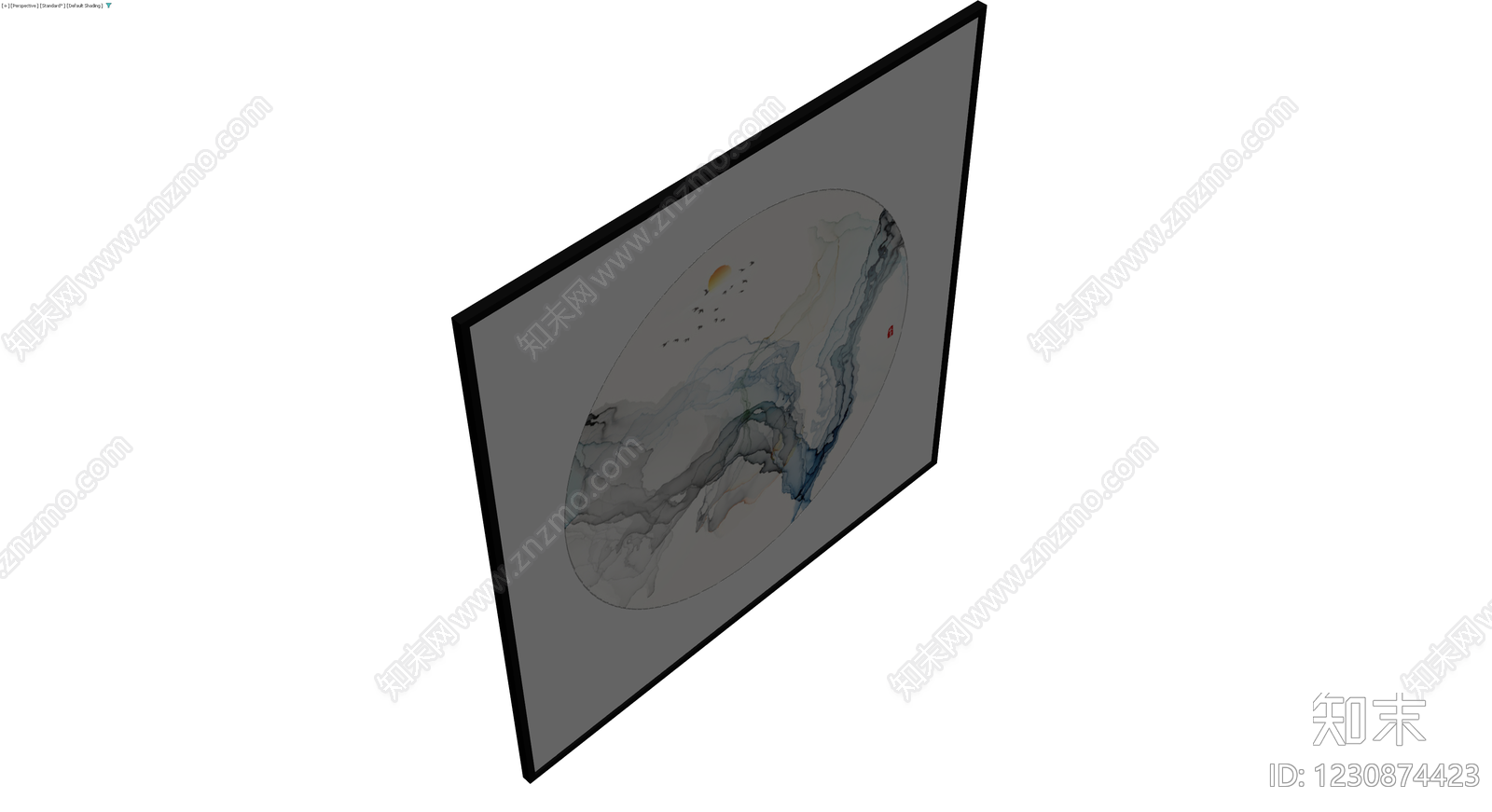 水墨山水圆形装饰画3D模型下载【ID:1230874423】