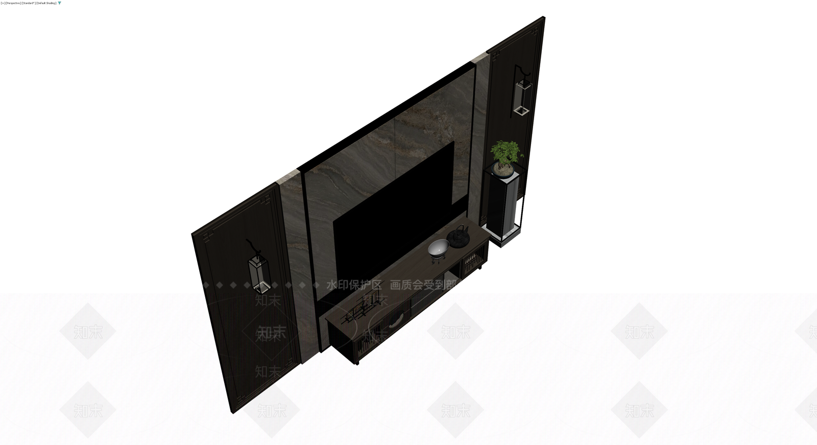 新中式电视墙组合柜3D模型下载【ID:1230326773】