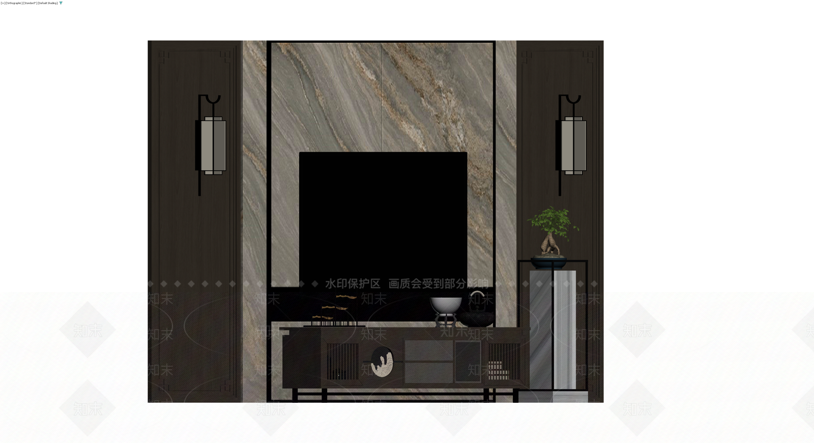新中式电视墙组合柜3D模型下载【ID:1230326773】