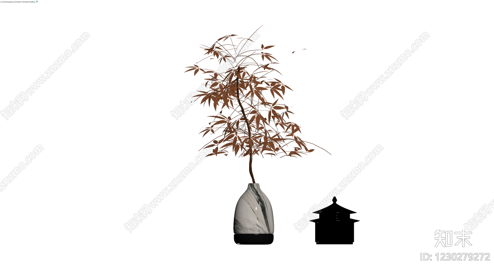 大理石纹花瓶配枯枝3D模型下载【ID:1230279272】