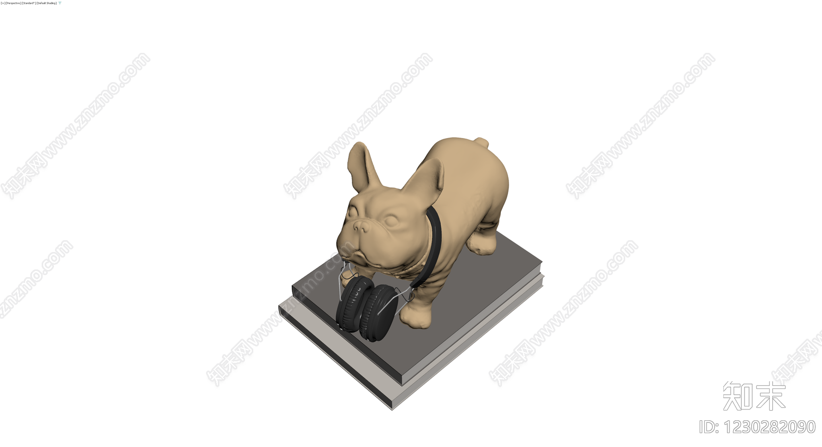 戴耳机的斗牛犬雕塑3D模型下载【ID:1230282090】