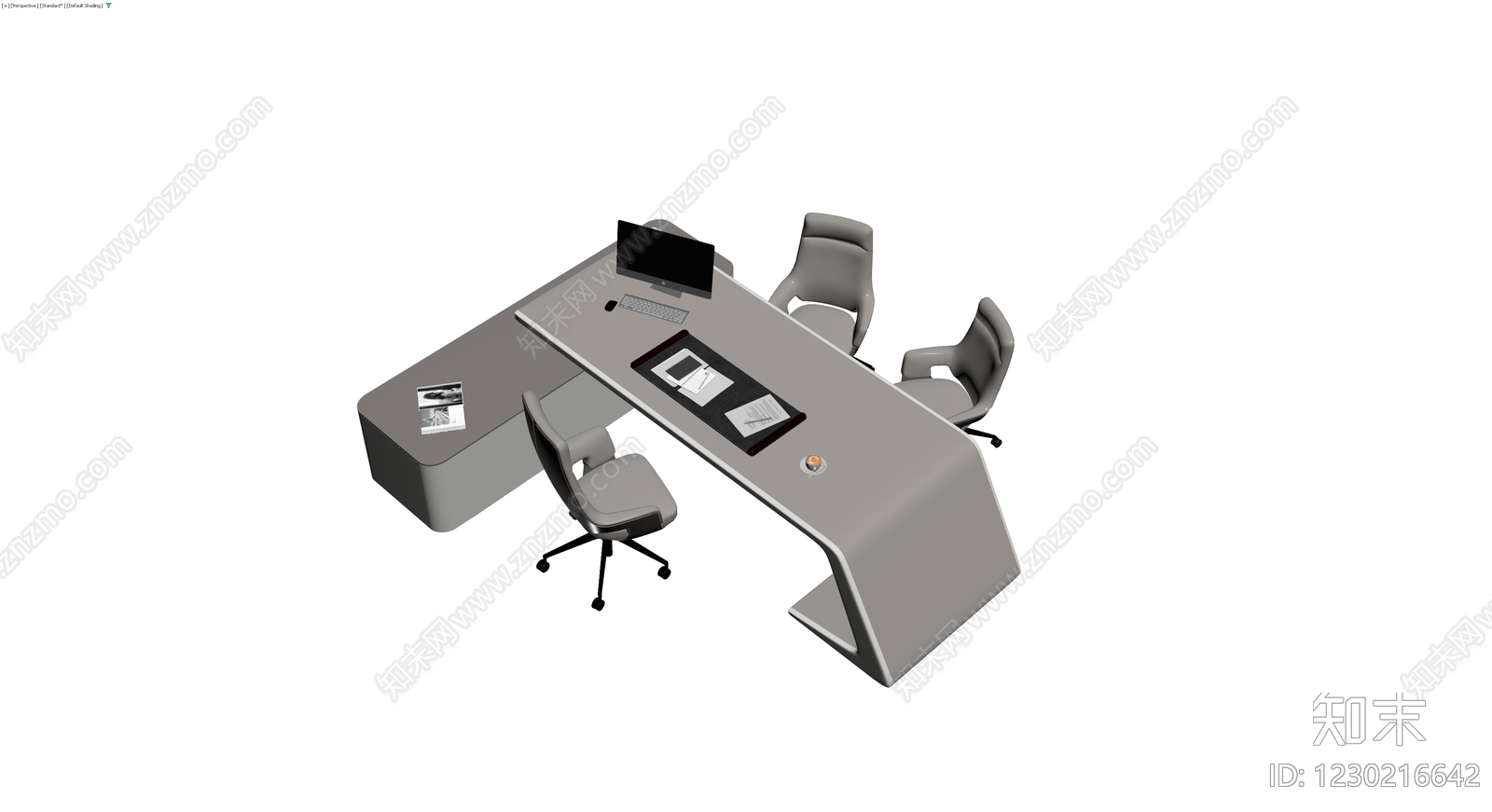 现代L型办公桌及椅组3D模型下载【ID:1230216642】
