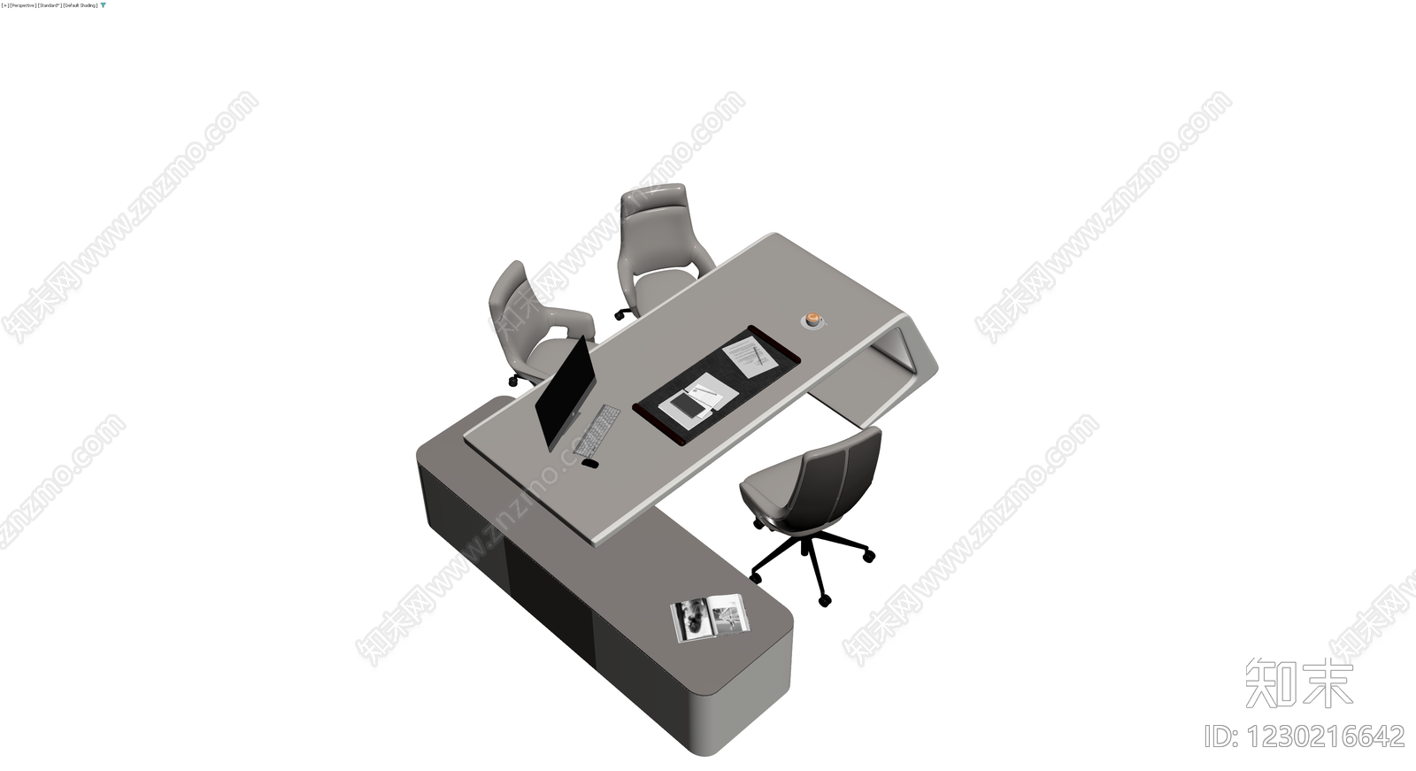 现代L型办公桌及椅组3D模型下载【ID:1230216642】