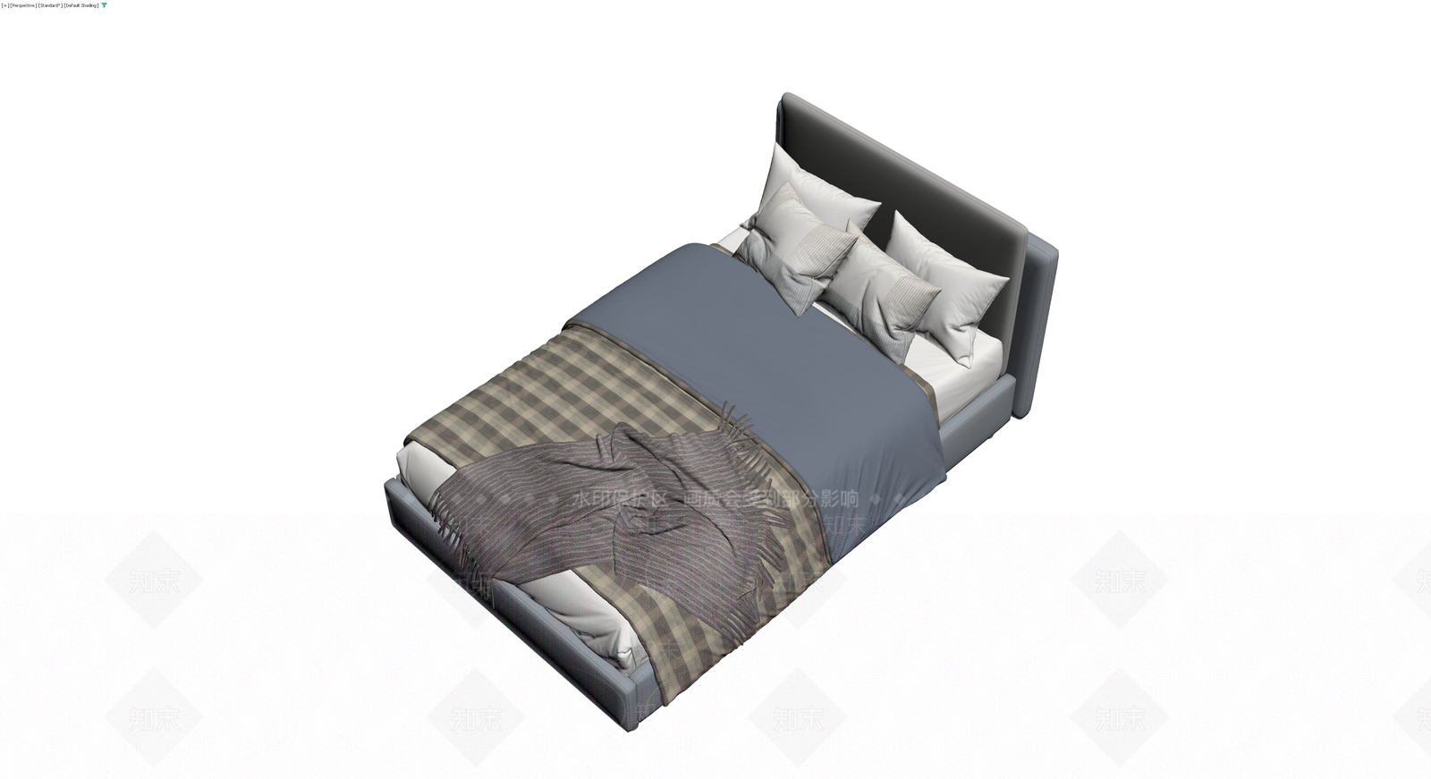 灰色布艺软包床及床品3D模型下载【ID:1230008417】