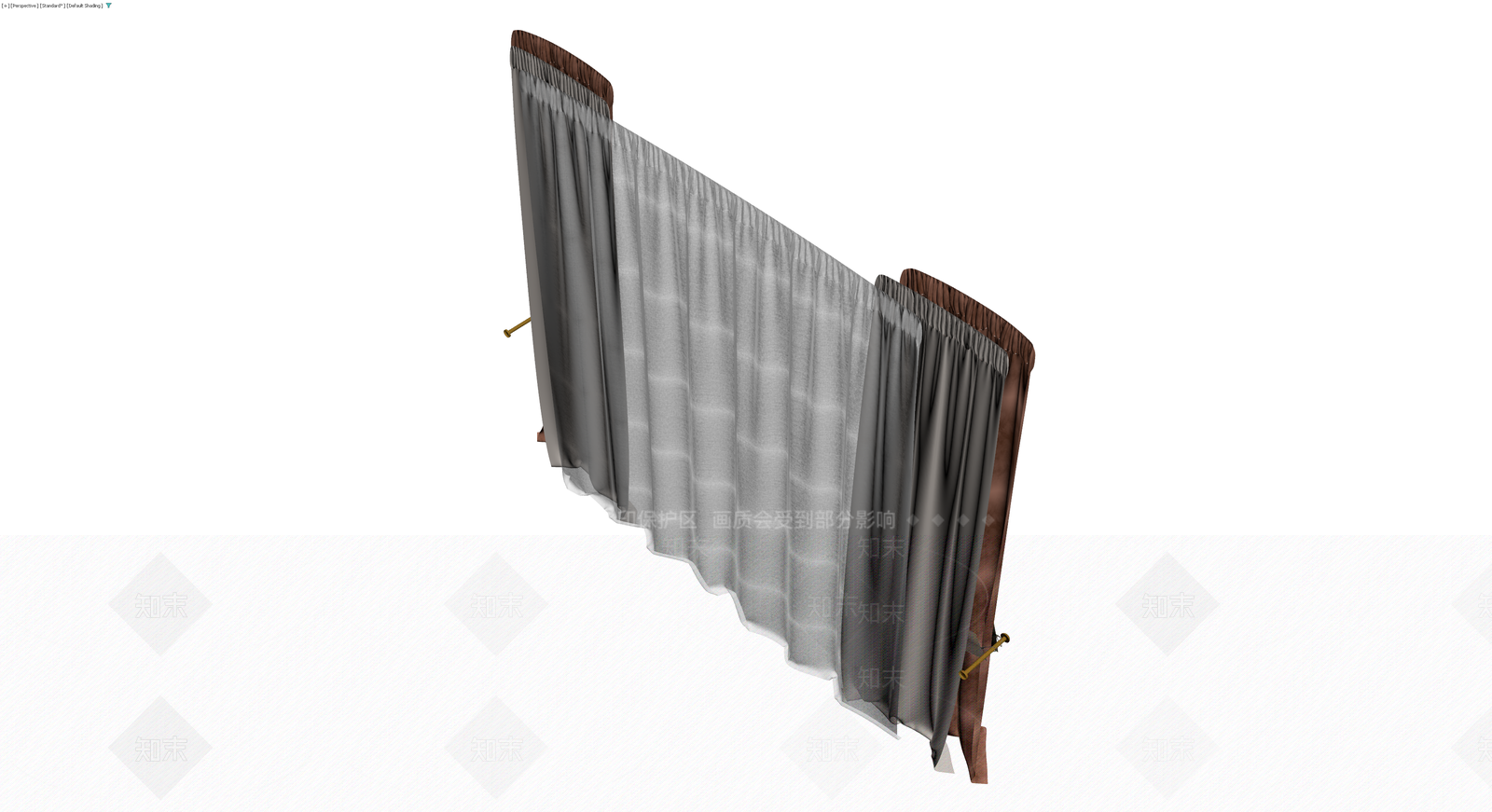 棕色与白色布艺窗帘组合3D模型下载【ID:1230696526】