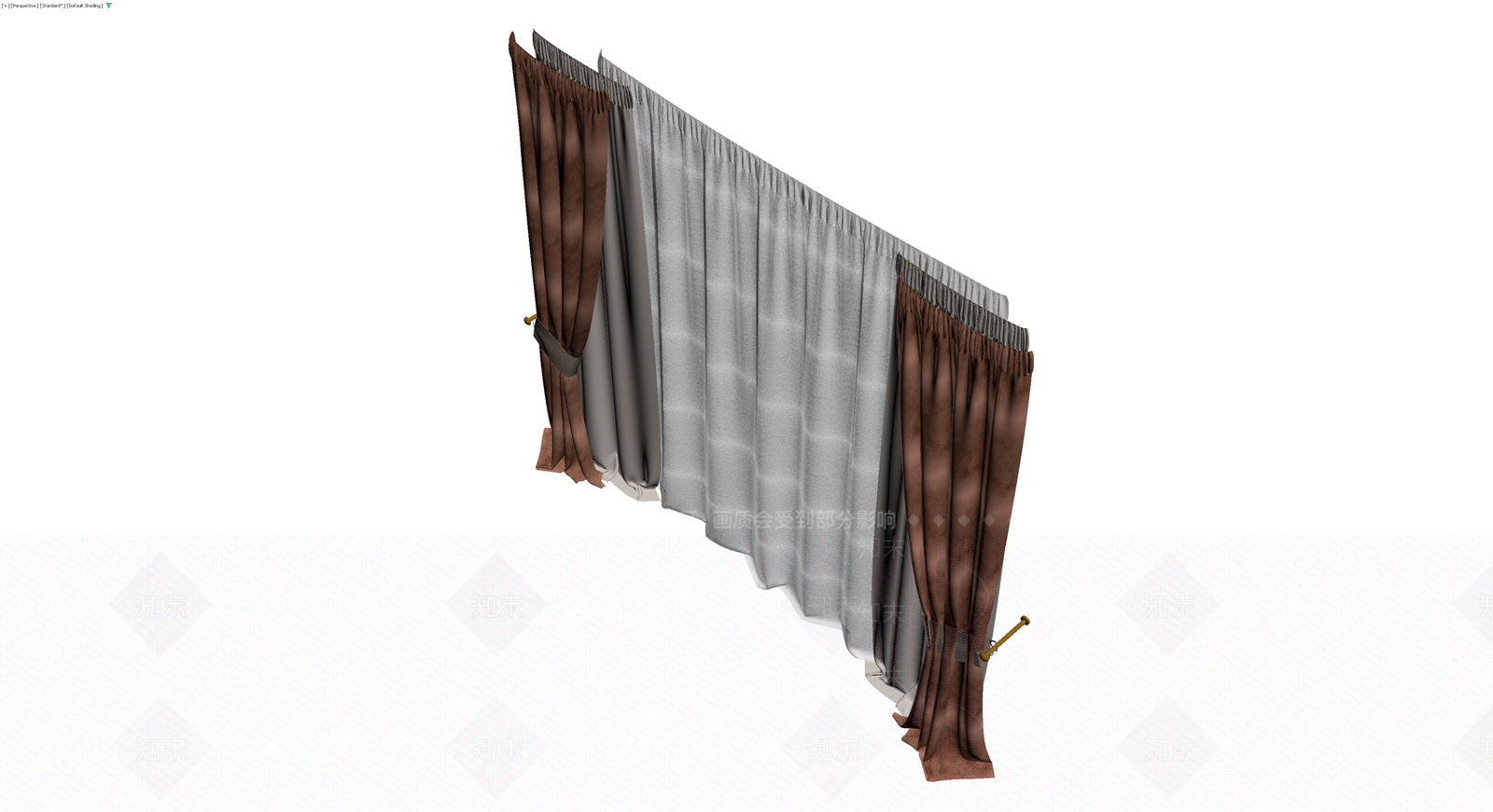 棕色与白色布艺窗帘组合3D模型下载【ID:1230696526】
