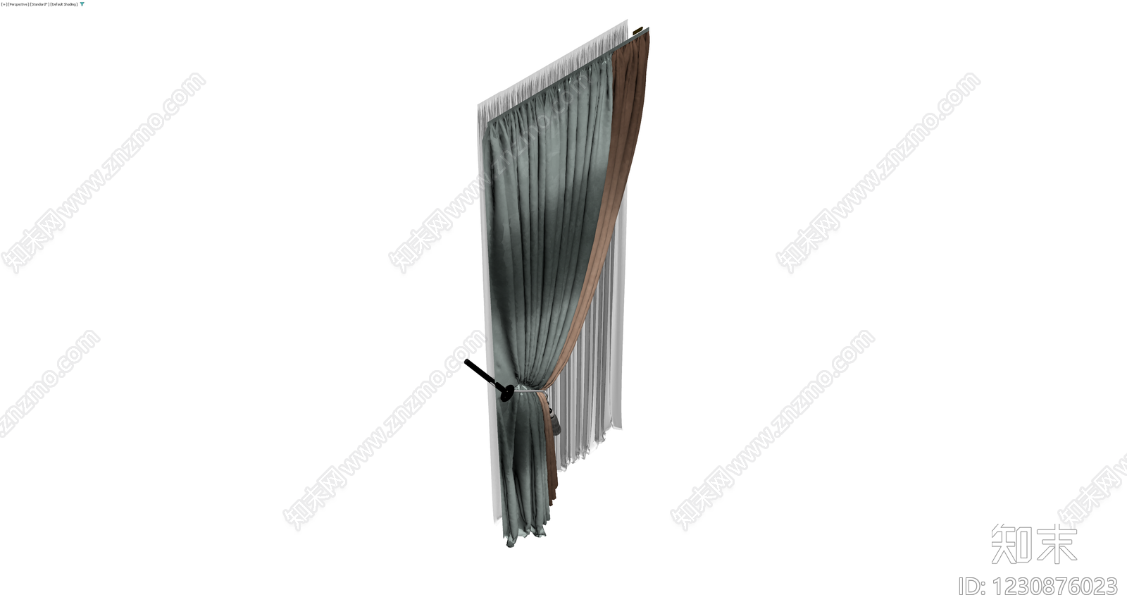 灰绿色系布艺窗帘组3D模型下载【ID:1230876023】