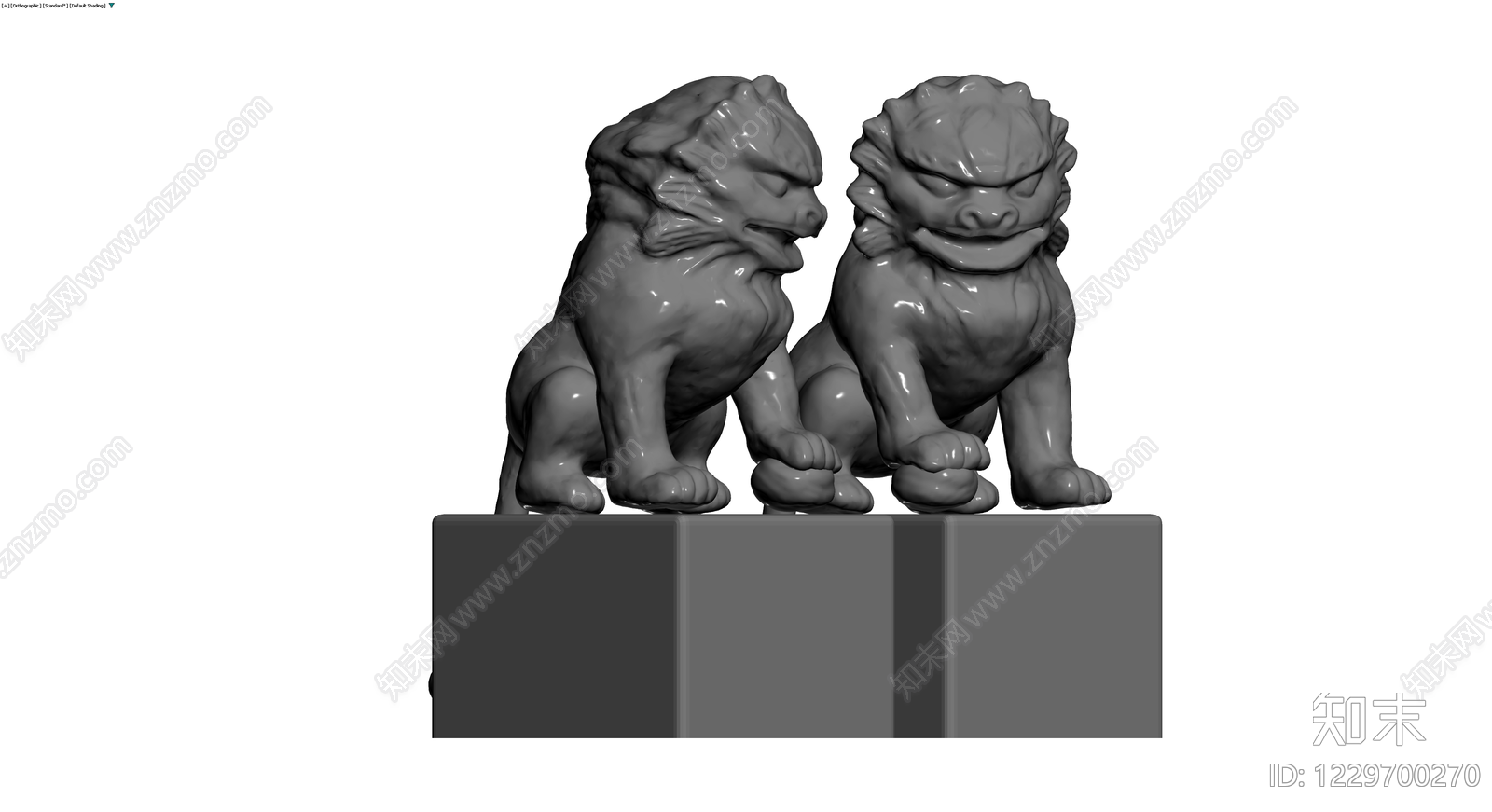 中式石狮子雕塑组合3D模型下载【ID:1229700270】