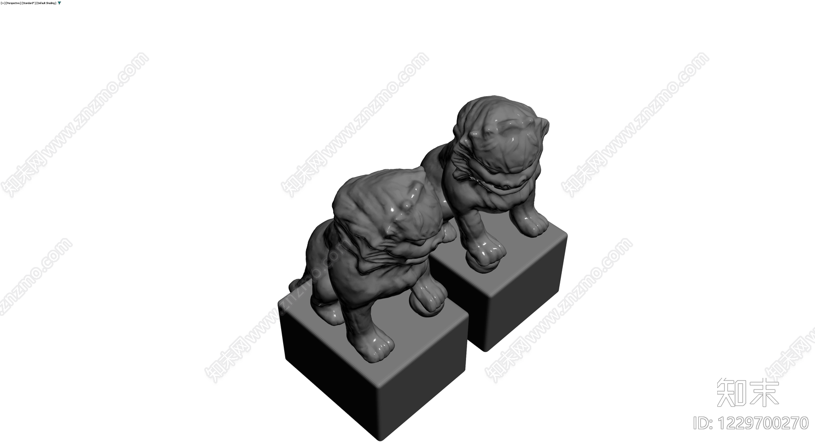 中式石狮子雕塑组合3D模型下载【ID:1229700270】