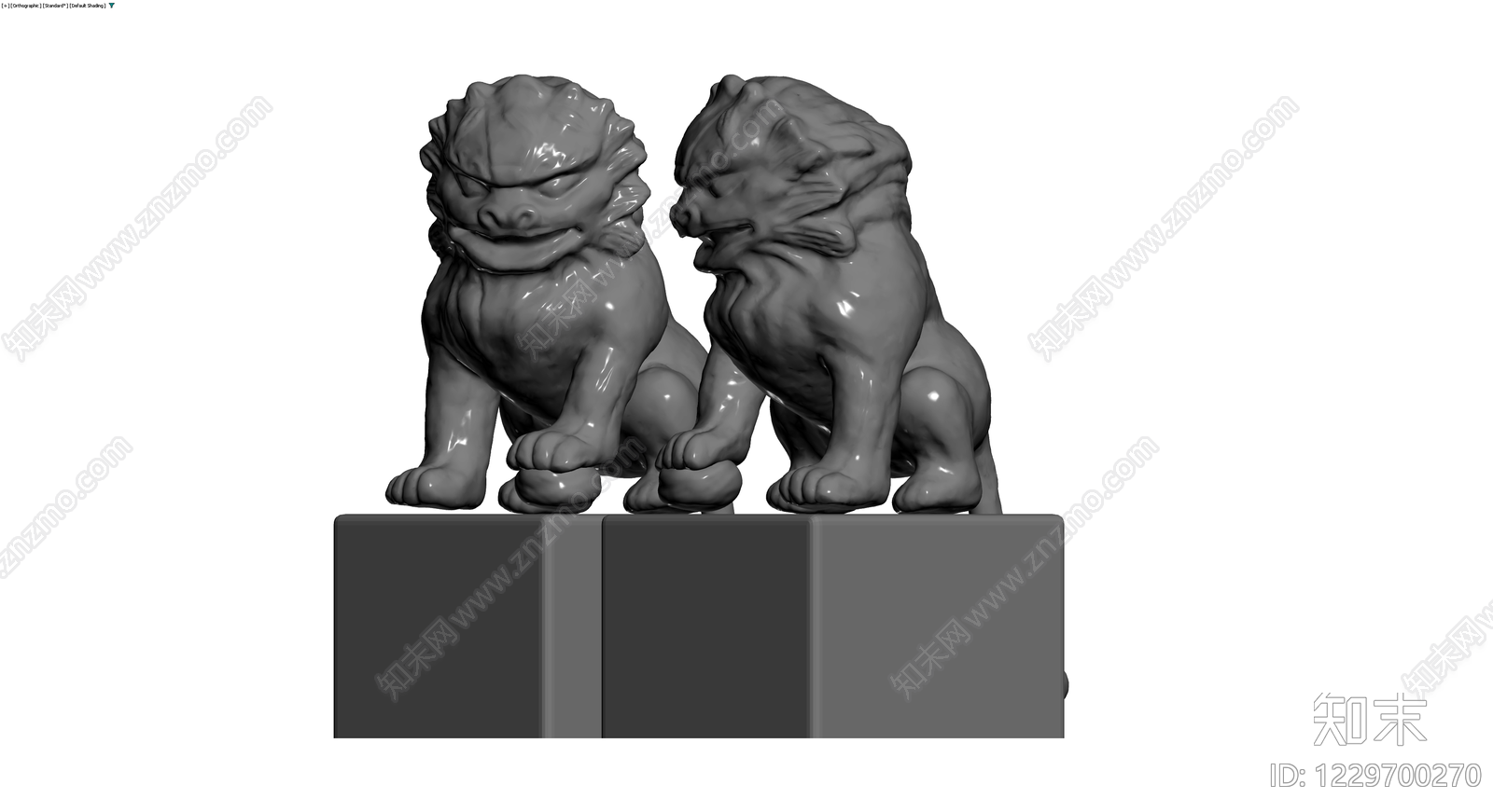 中式石狮子雕塑组合3D模型下载【ID:1229700270】