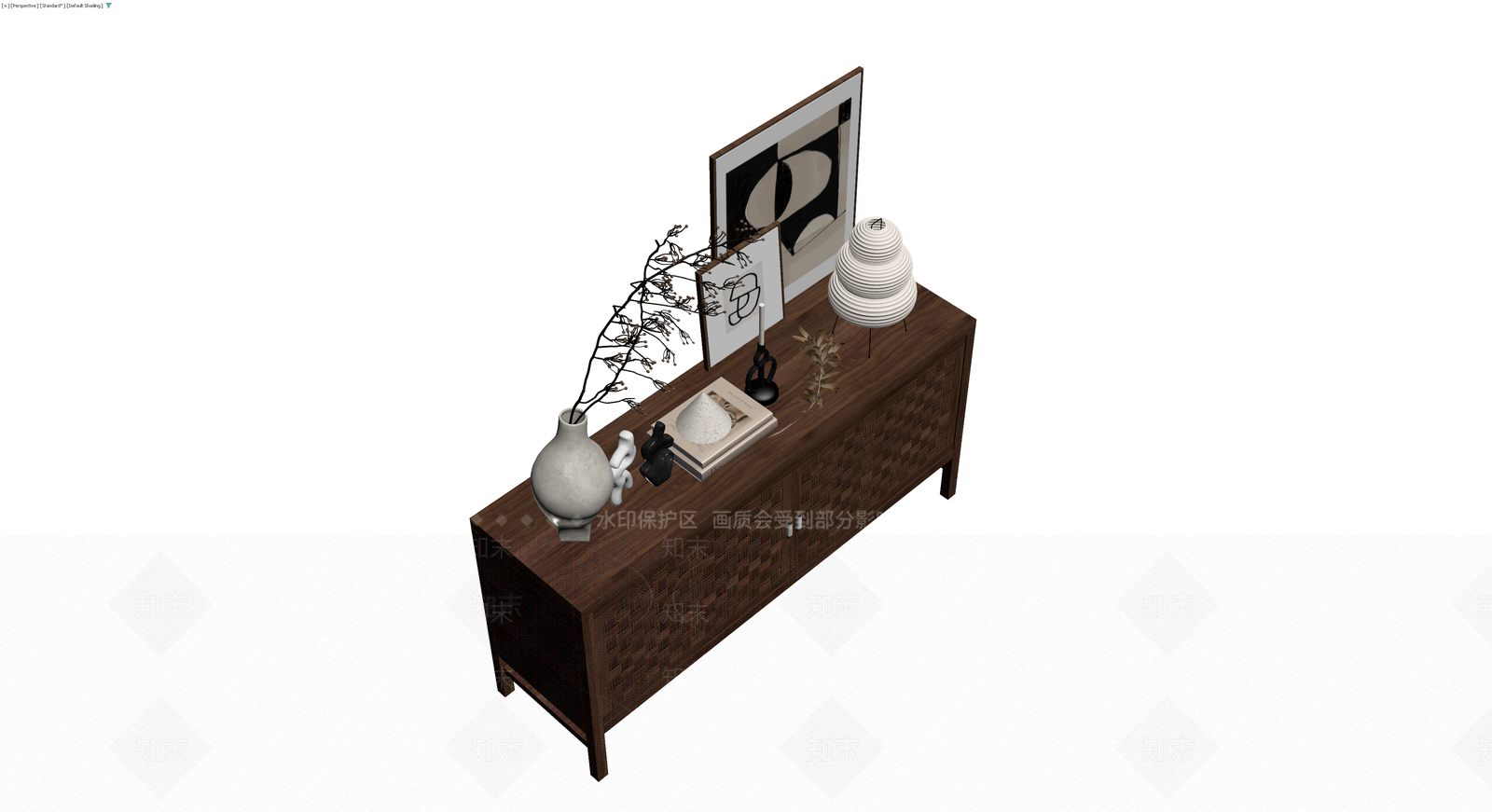 藤编木质餐边柜组合3D模型下载【ID:1229920216】