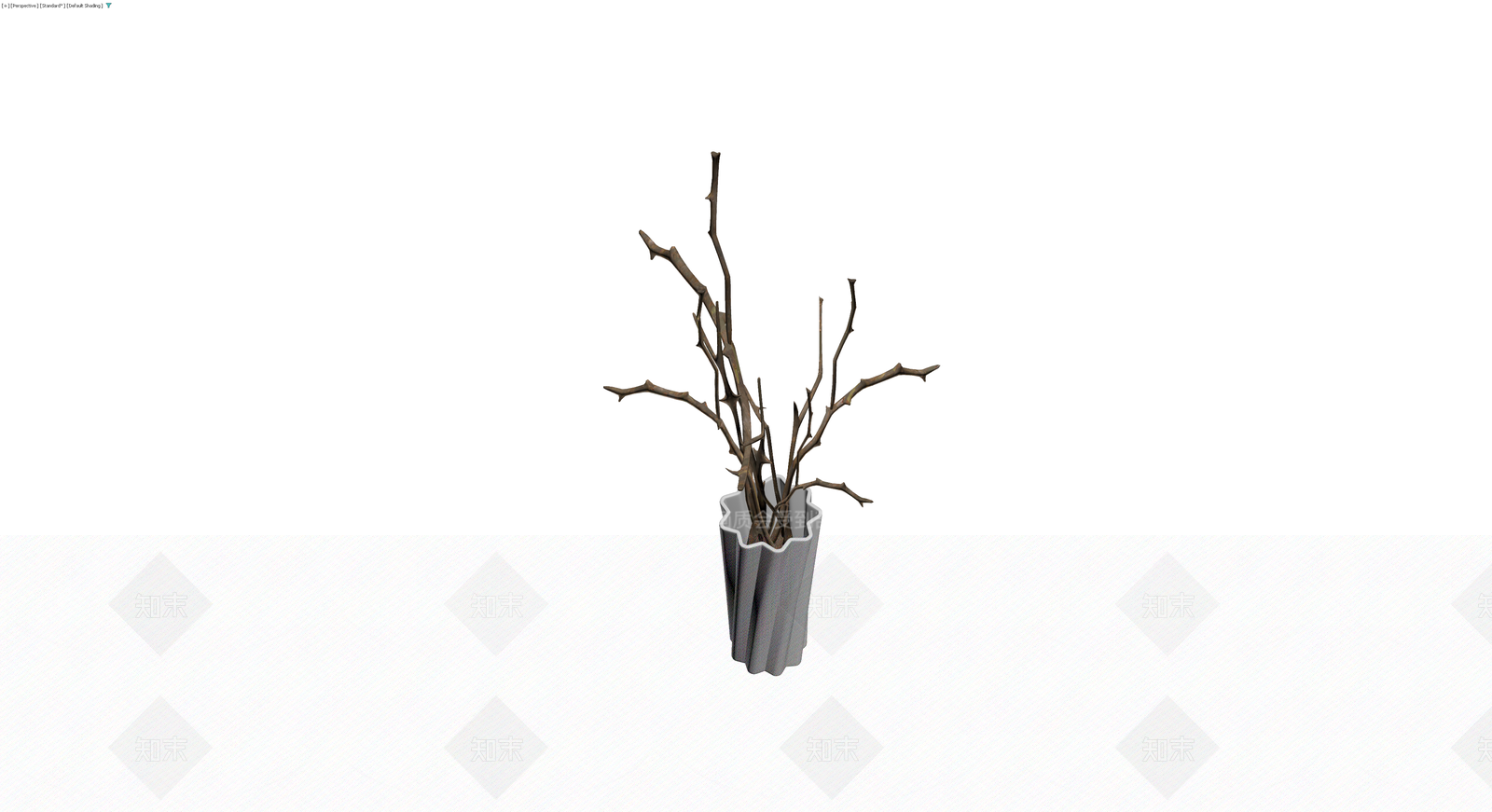 灰色褶皱花瓶配枯枝3D模型下载【ID:1230380433】