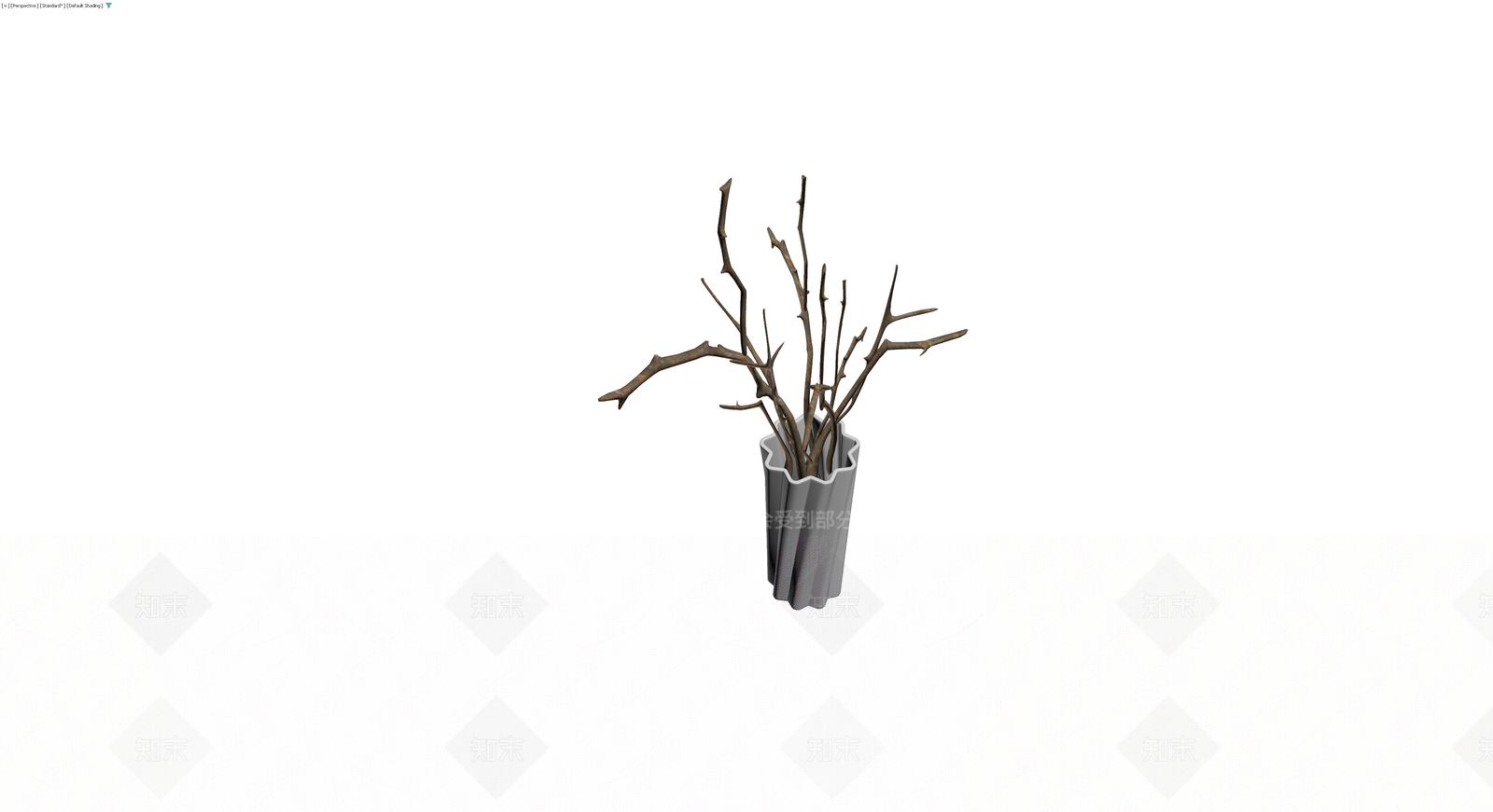 灰色褶皱花瓶配枯枝3D模型下载【ID:1230380433】