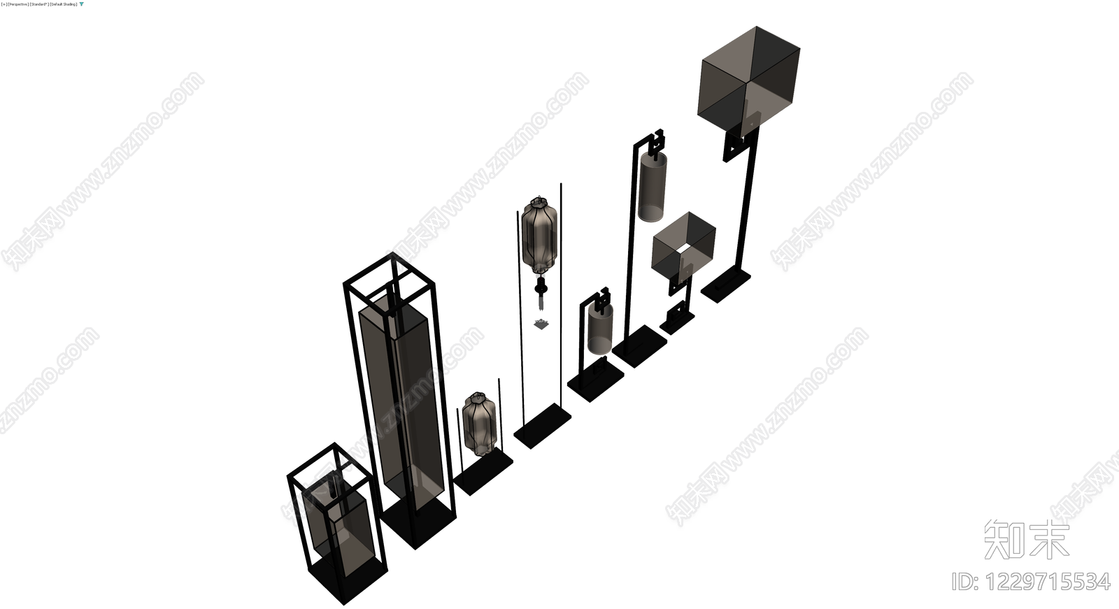 新中式落地灯具组合3D模型下载【ID:1229715534】