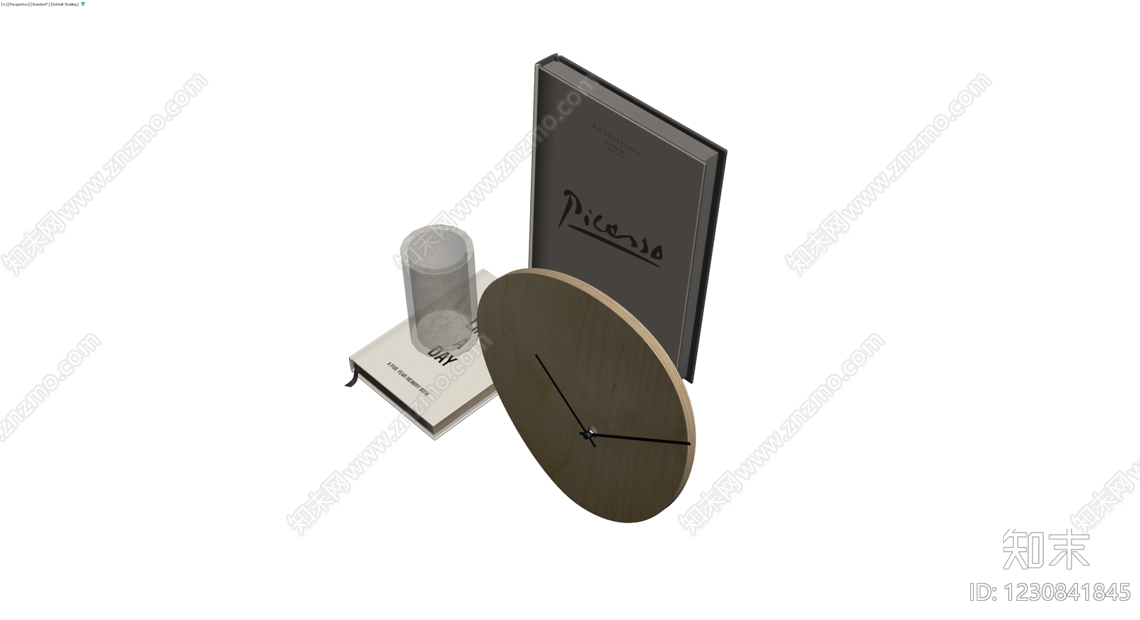 书籍与木质时钟组合3D模型下载【ID:1230841845】
