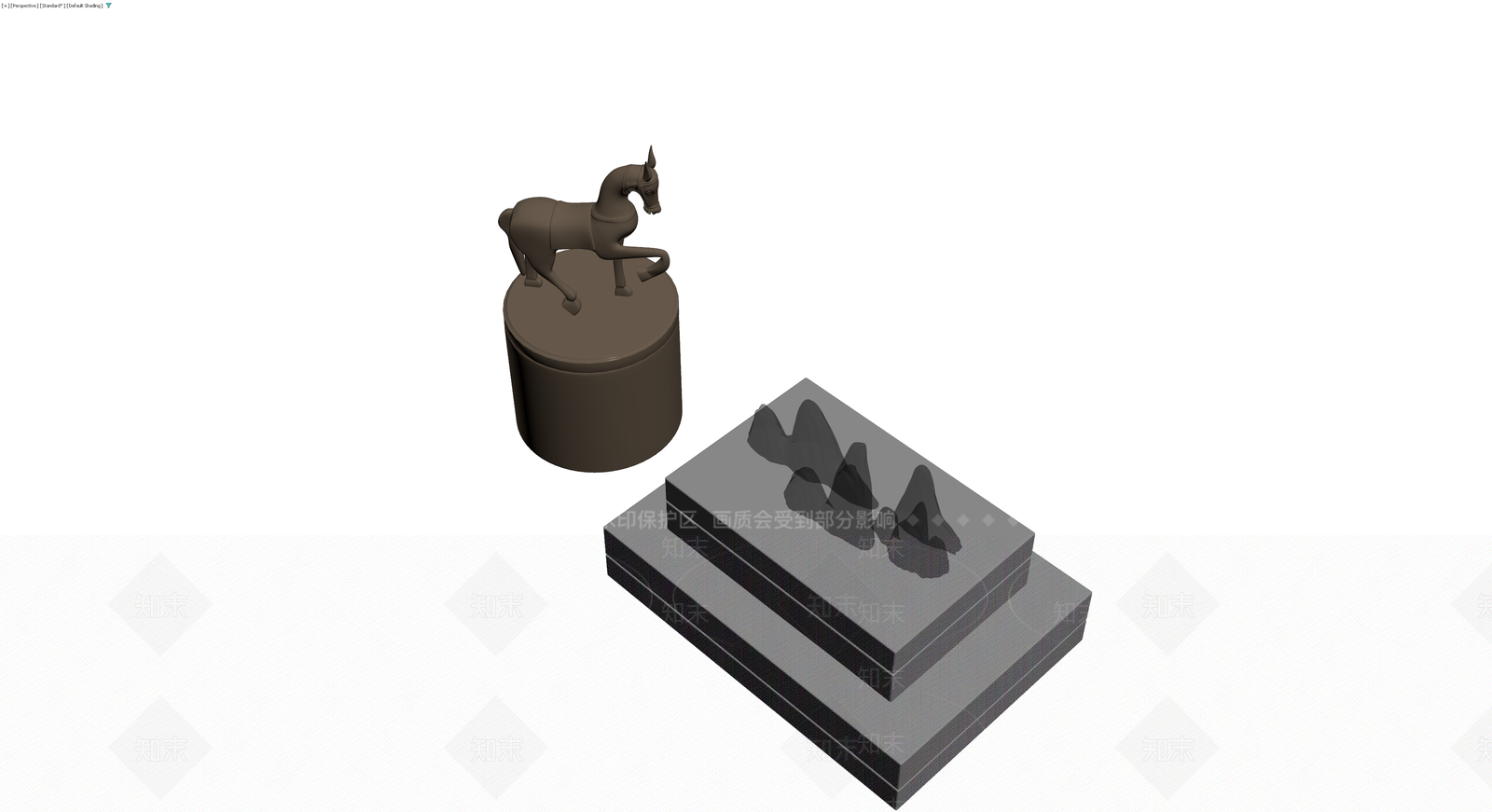 马匹雕塑与底座组合3D模型下载【ID:1230775886】