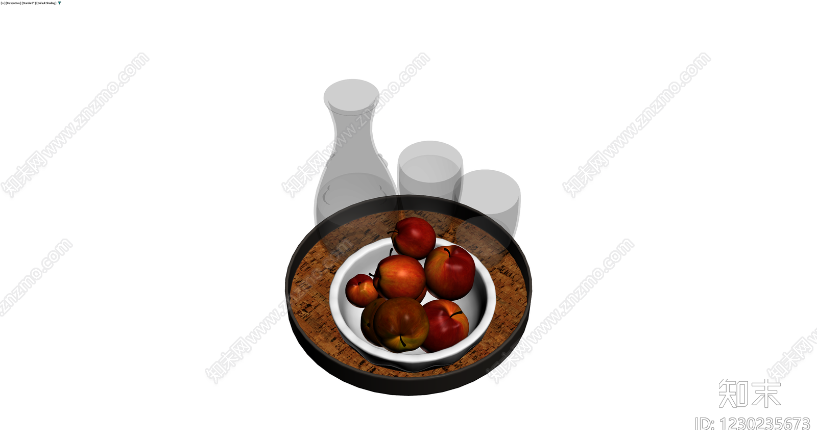 果盘与玻璃器皿组合3D模型下载【ID:1230235673】