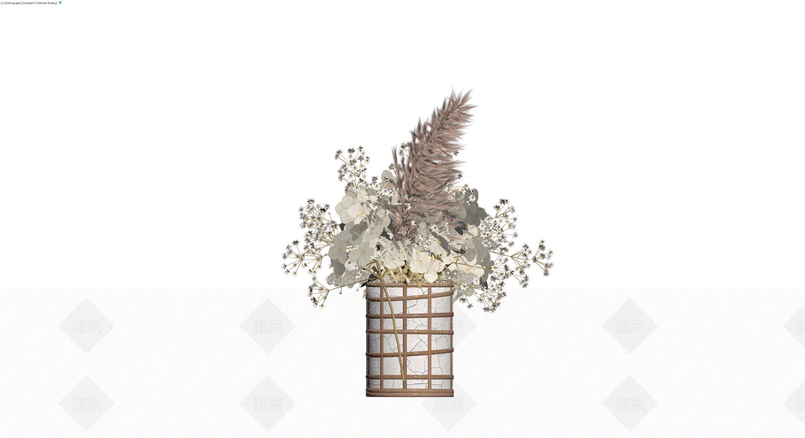 陶瓷花篮与干花花束组合3D模型下载【ID:1230083785】